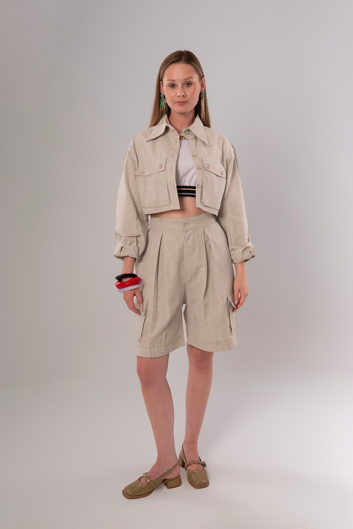 Short Linen Beige Jacket