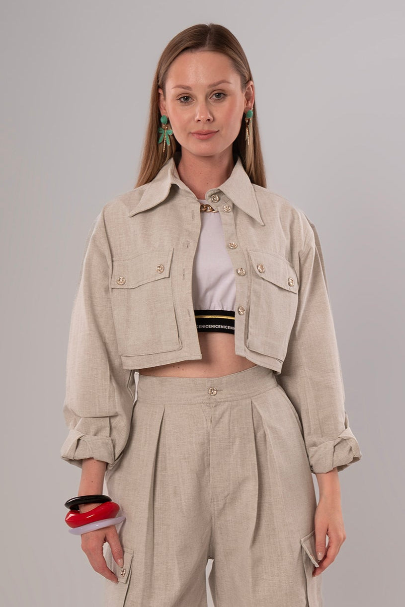 Short Linen Beige Jacket