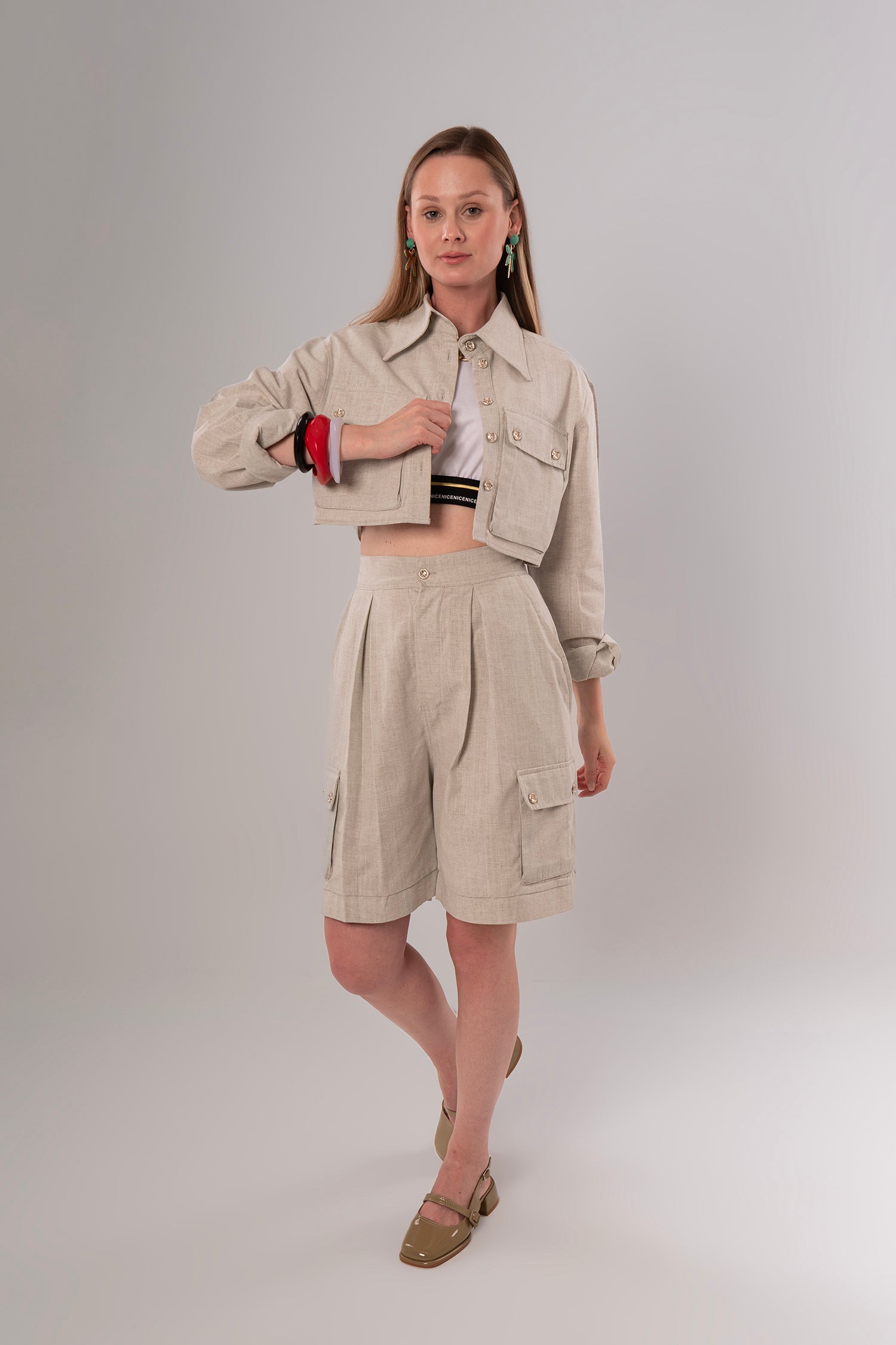 Short Linen Beige Jacket