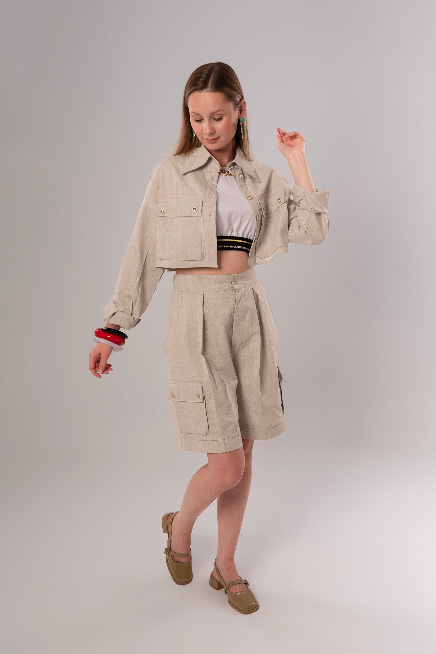 Short Linen Beige Jacket
