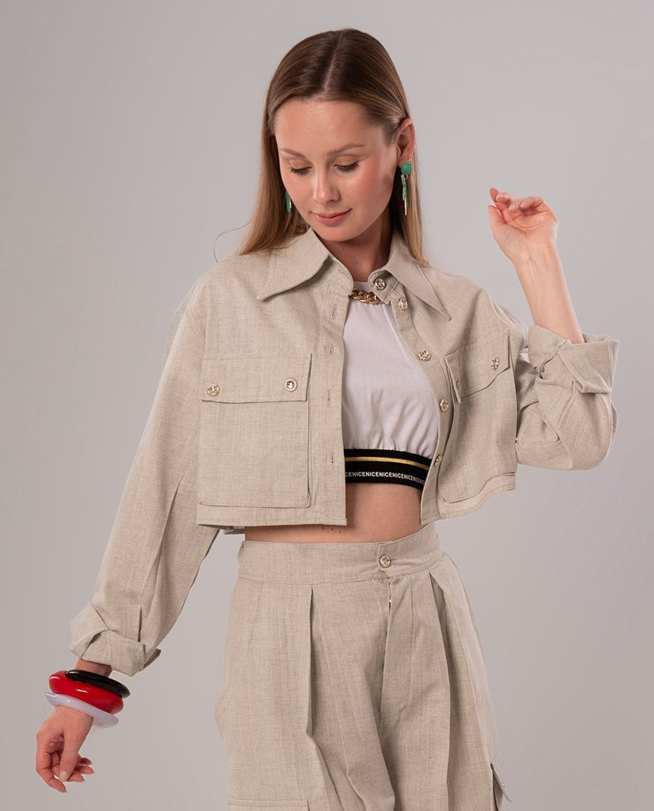 Short Linen Beige Jacket