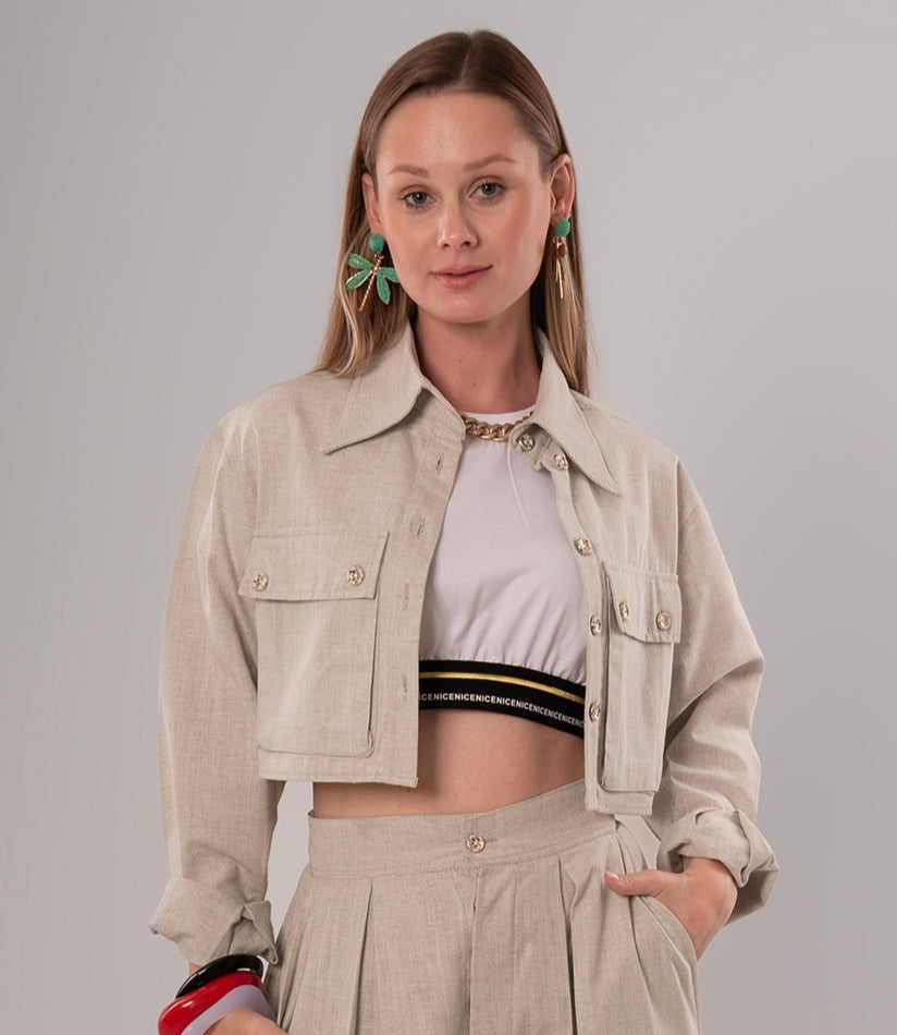 Short Linen Beige Jacket