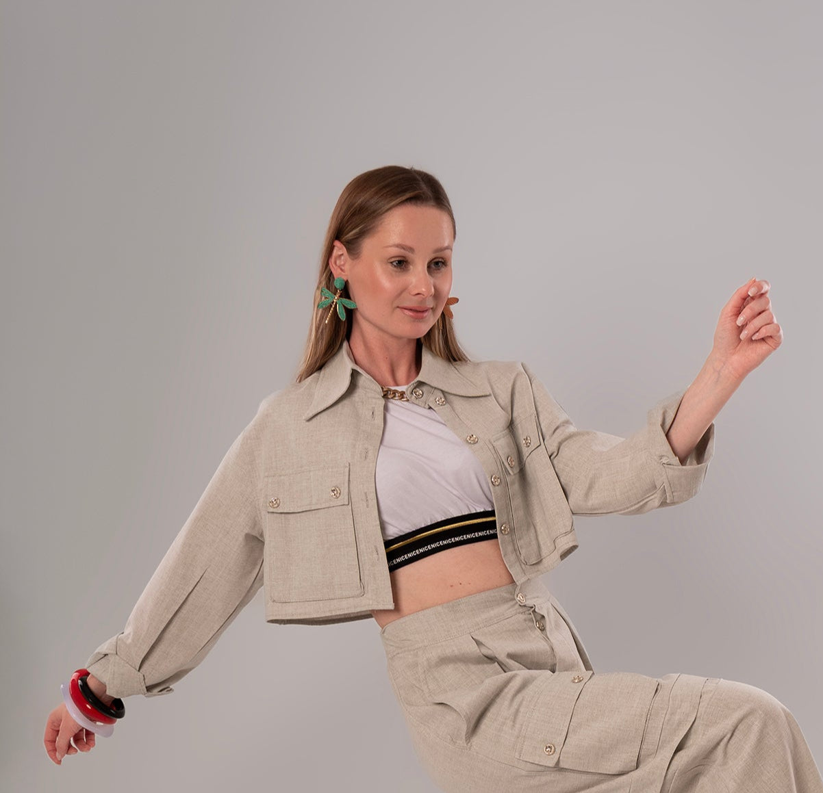Short Linen Beige Jacket