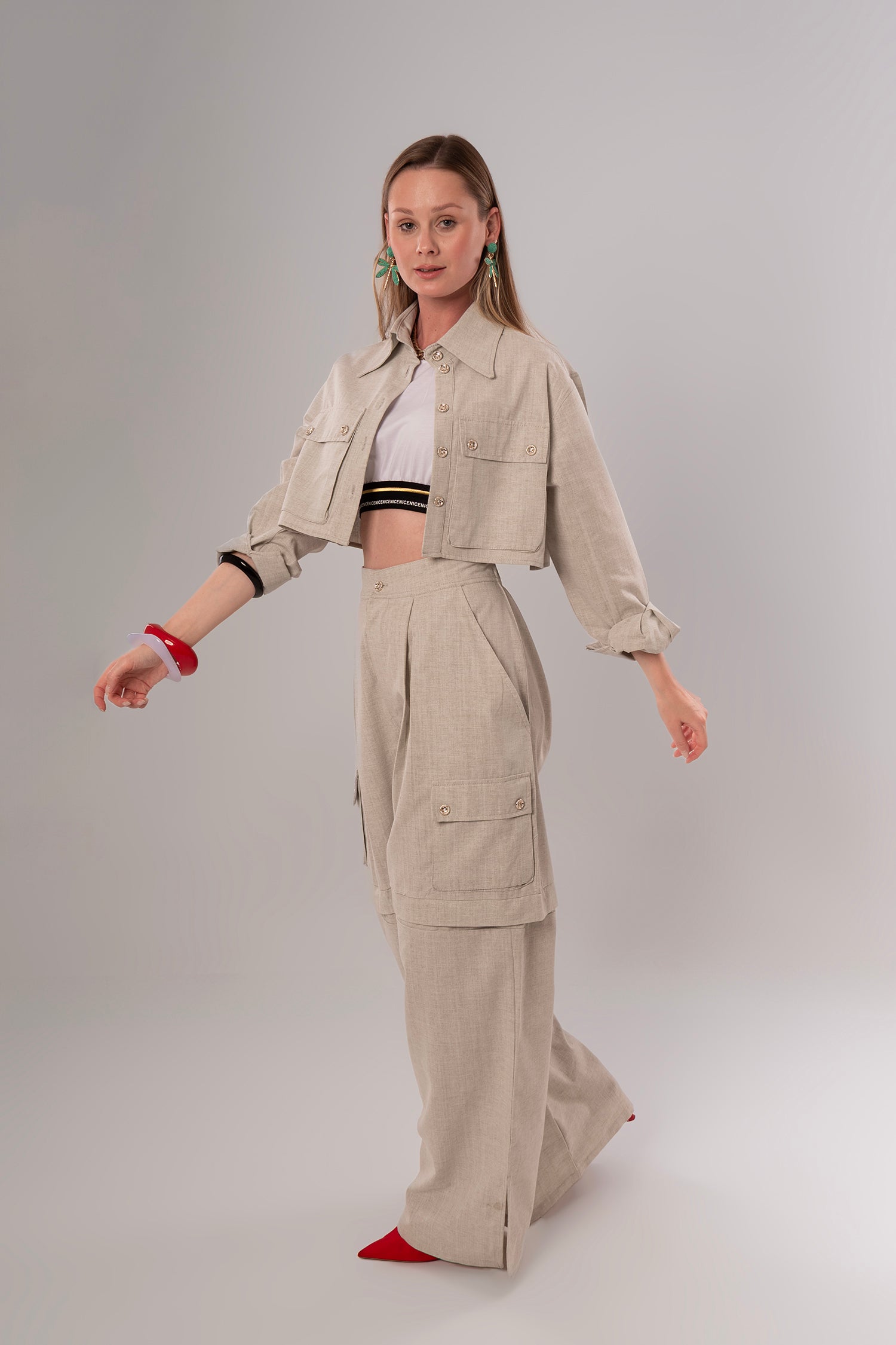Short Linen Beige Jacket
