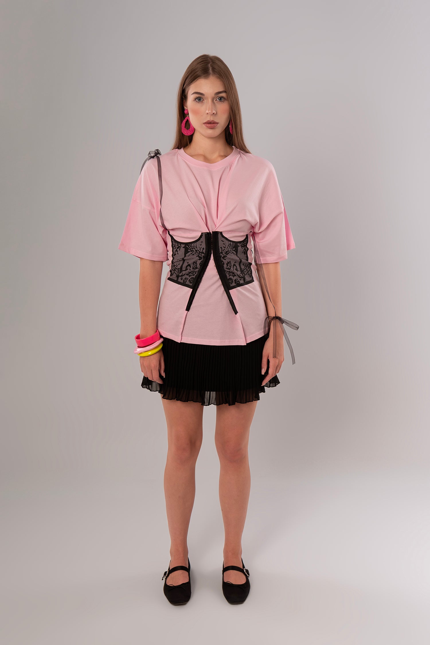 Corset-Print Cotton Pink Top