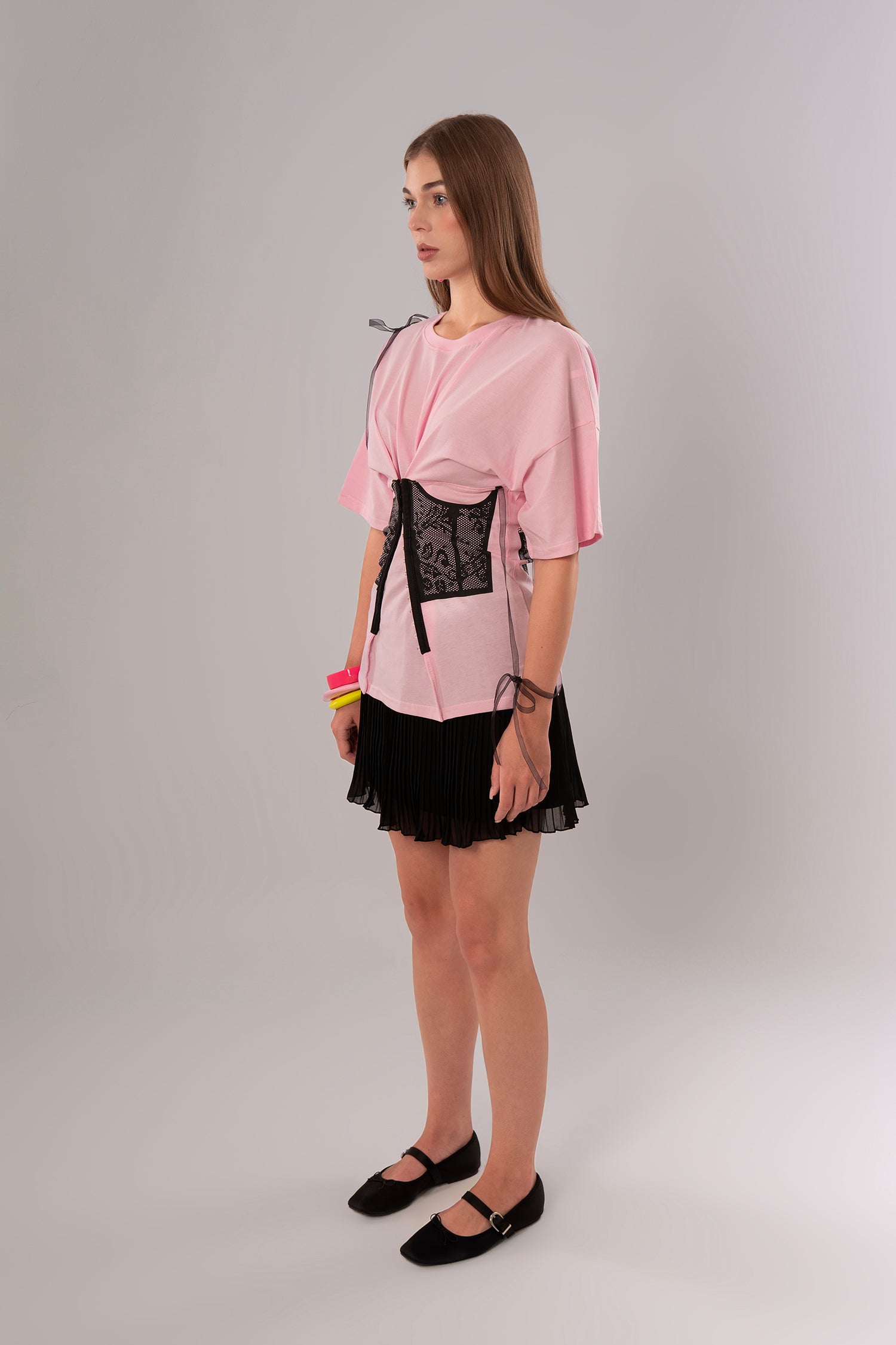 Corset-Print Cotton Pink Top