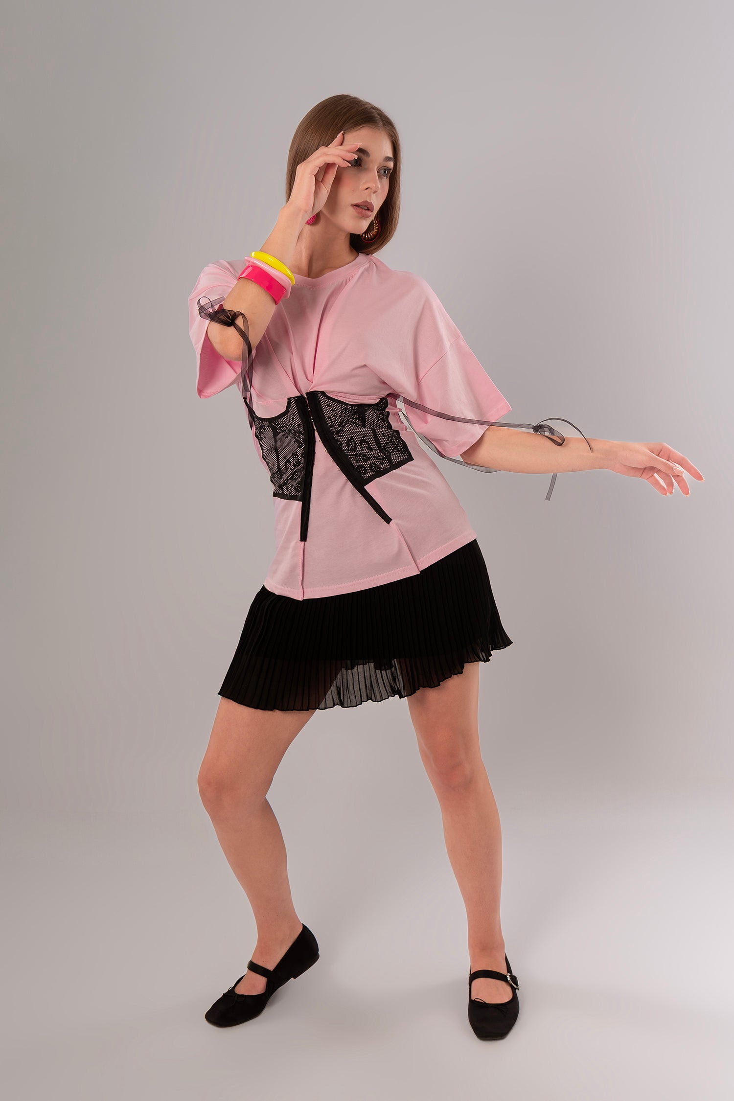 Corset-Print Cotton Pink Top