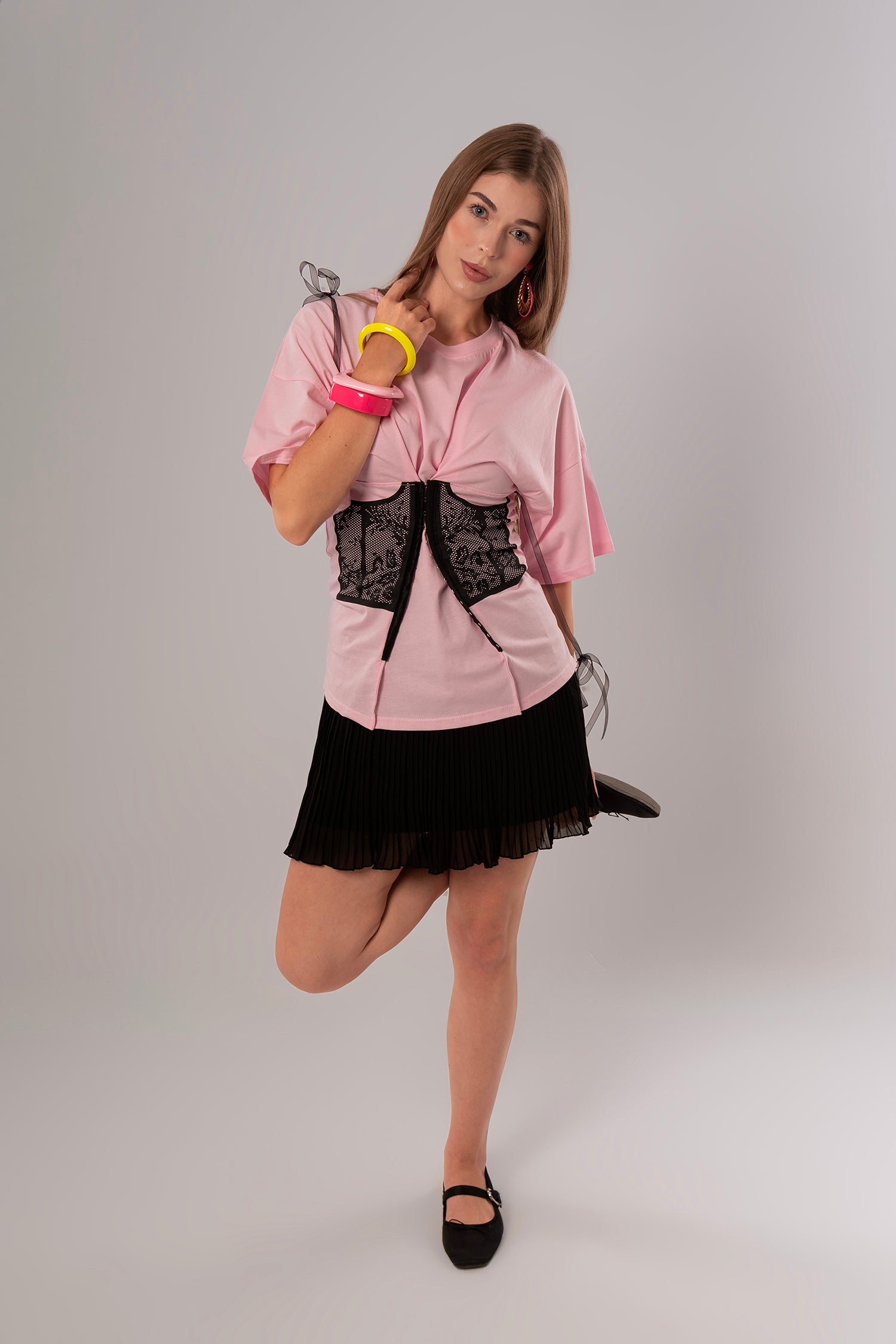 Corset-Print Cotton Pink Top