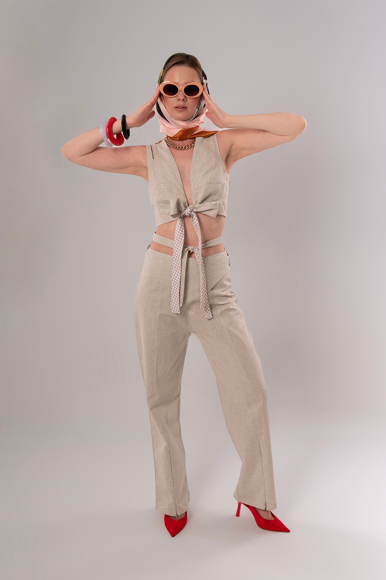 Short Linen Beige Top
