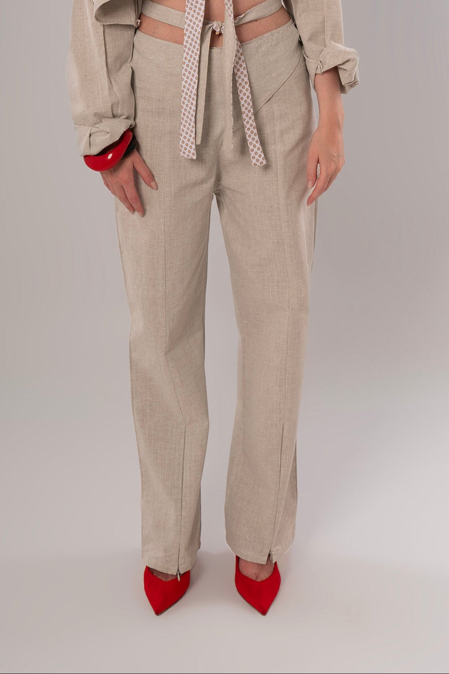 Wrap Linen Beige Pants