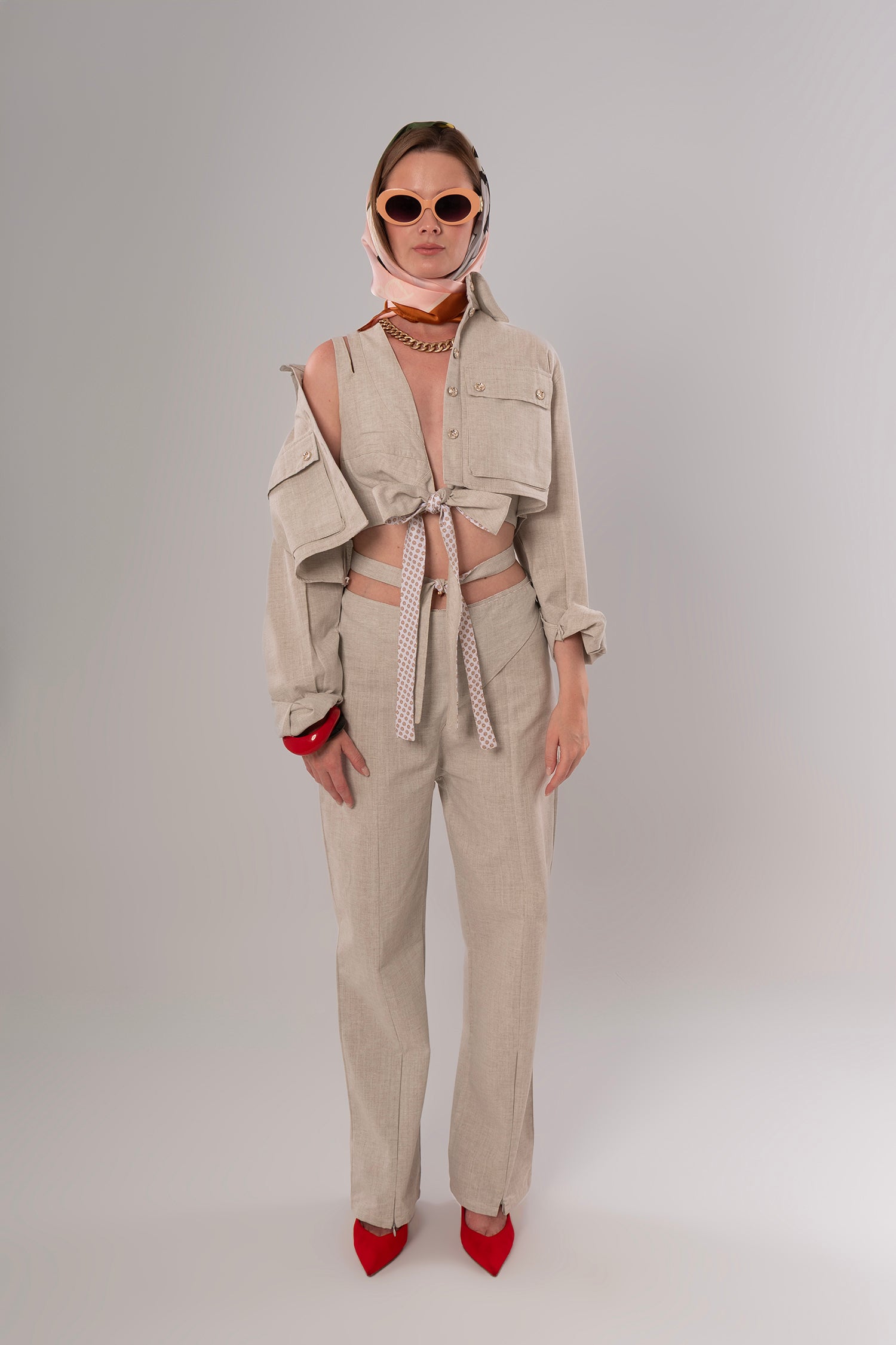 Wrap Linen Beige Pants