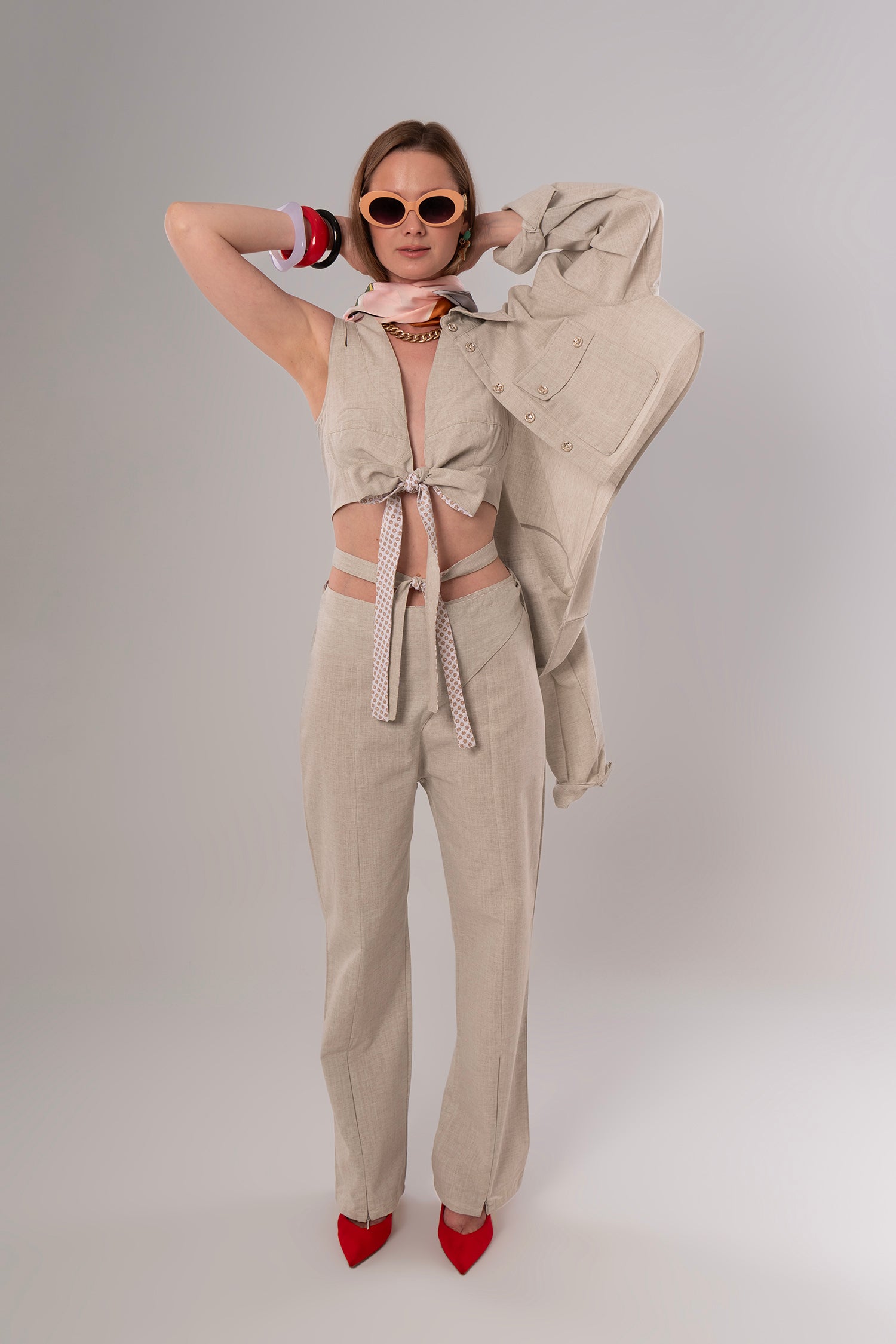 Short Linen Beige Top