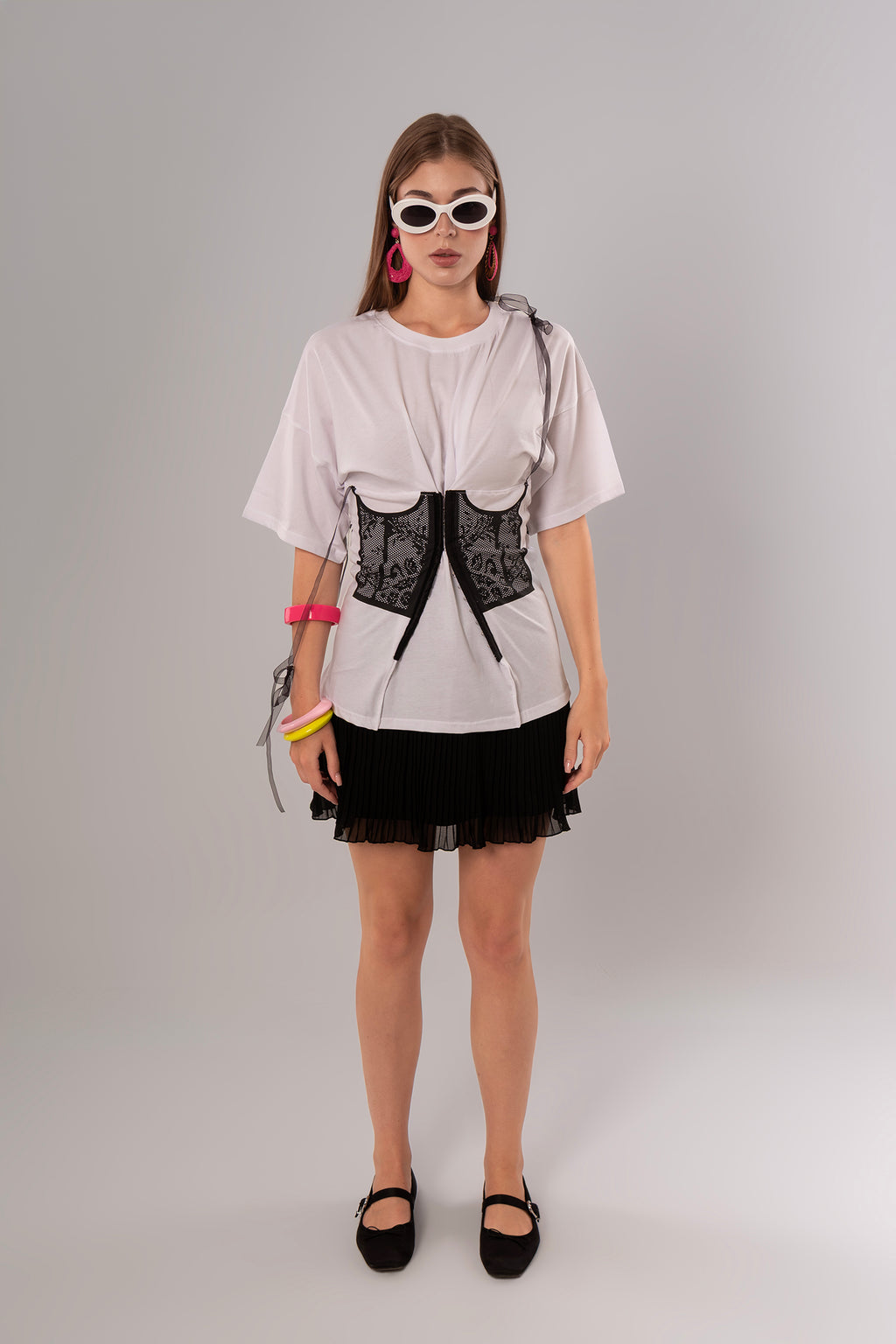 Corset-Print Cotton White Top
