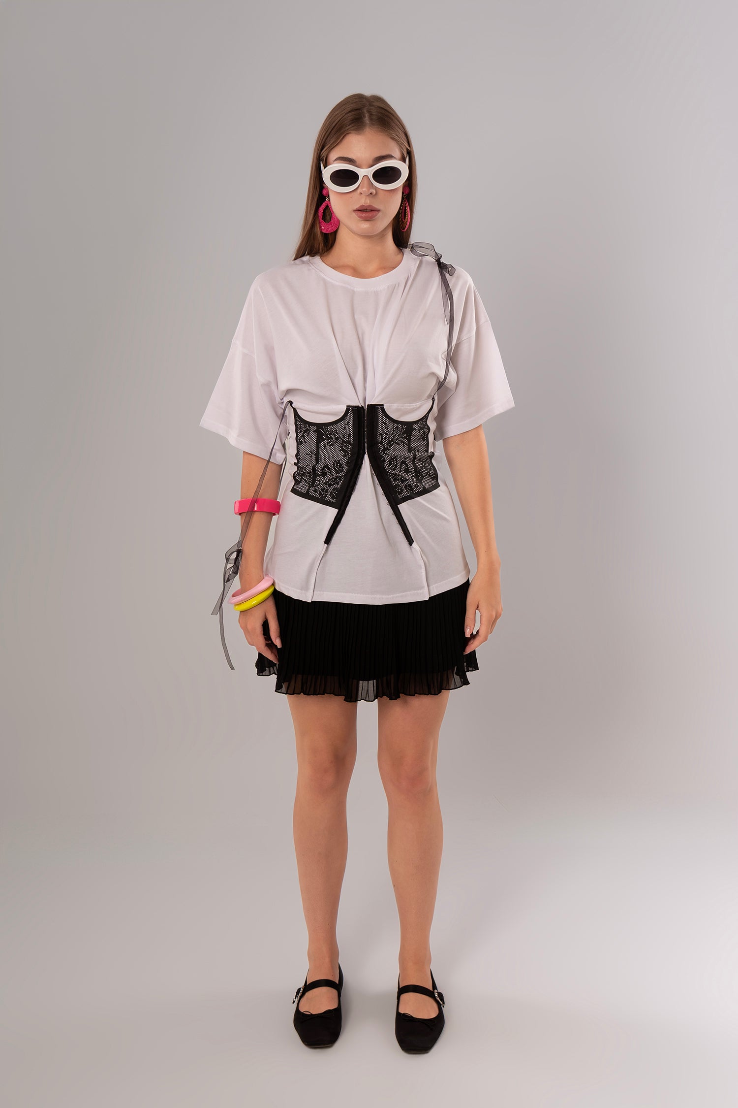 Corset-Print Cotton White Top