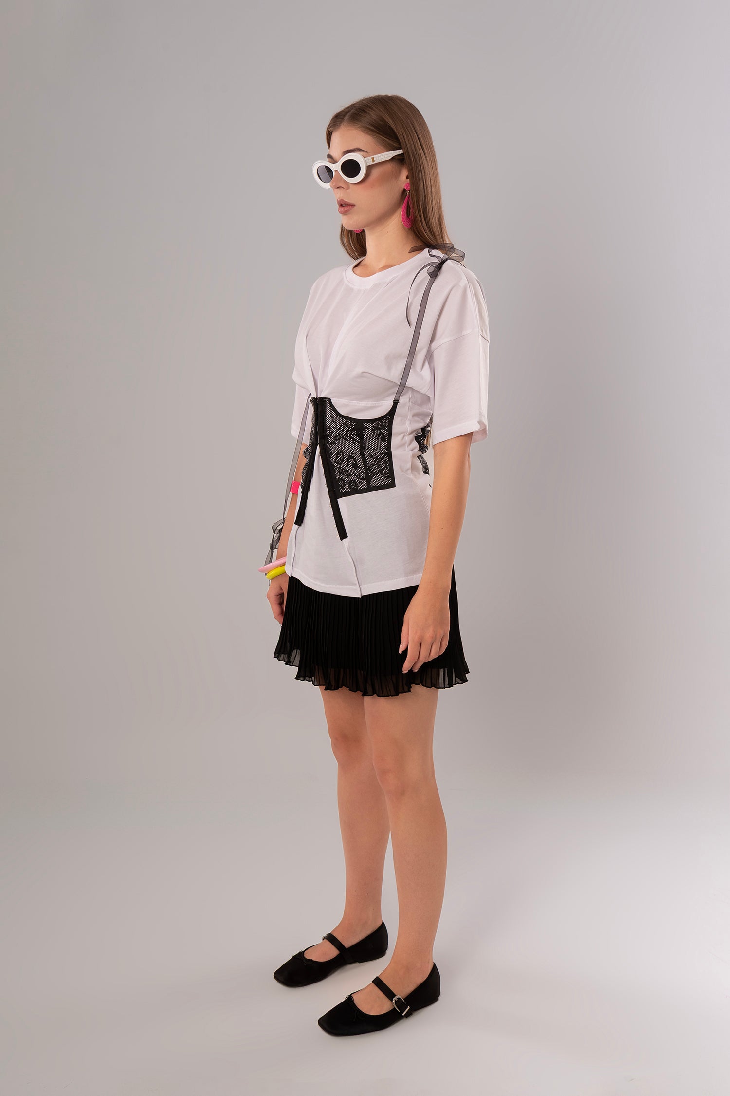 Corset-Print Cotton White Top
