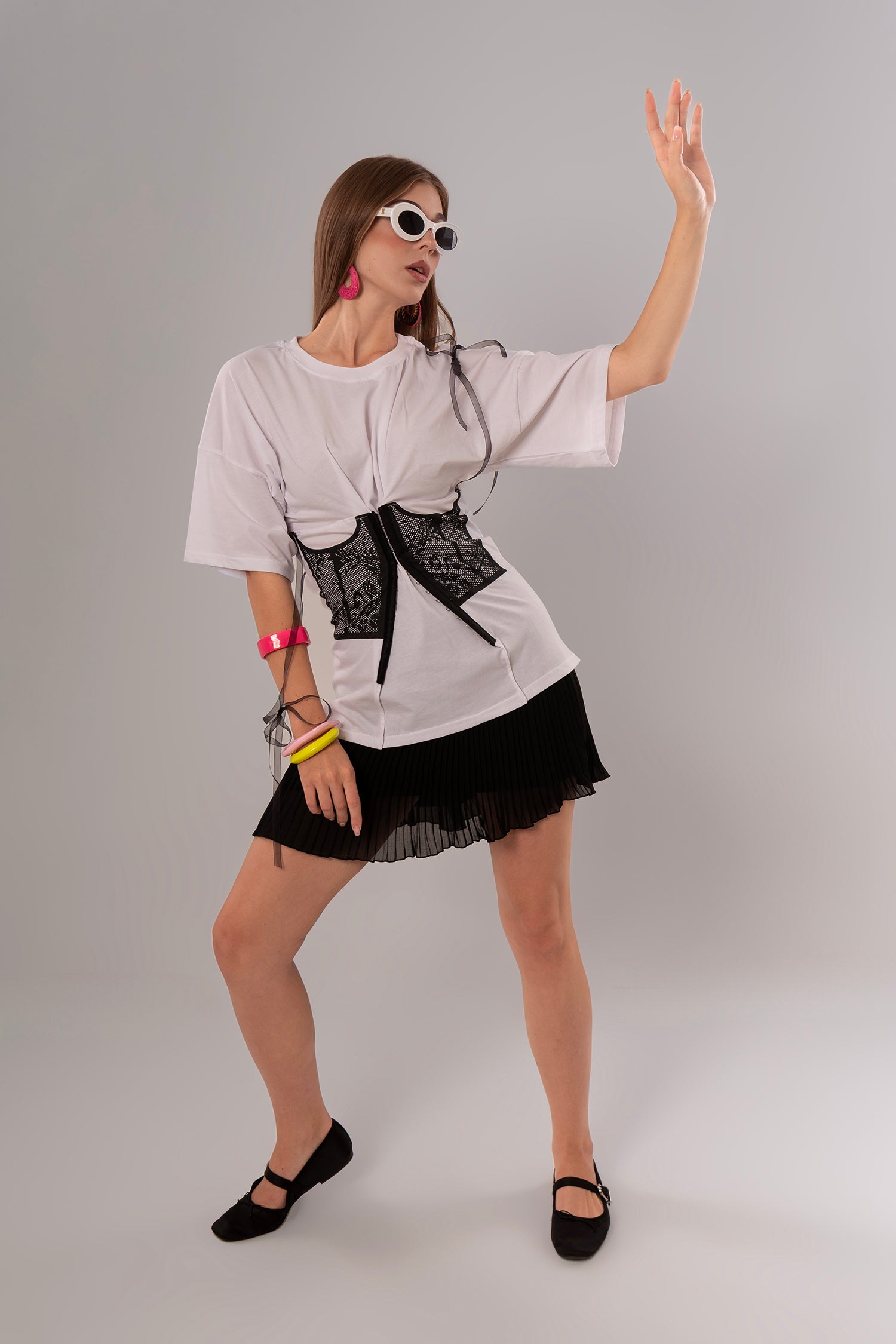 Corset-Print Cotton White Top