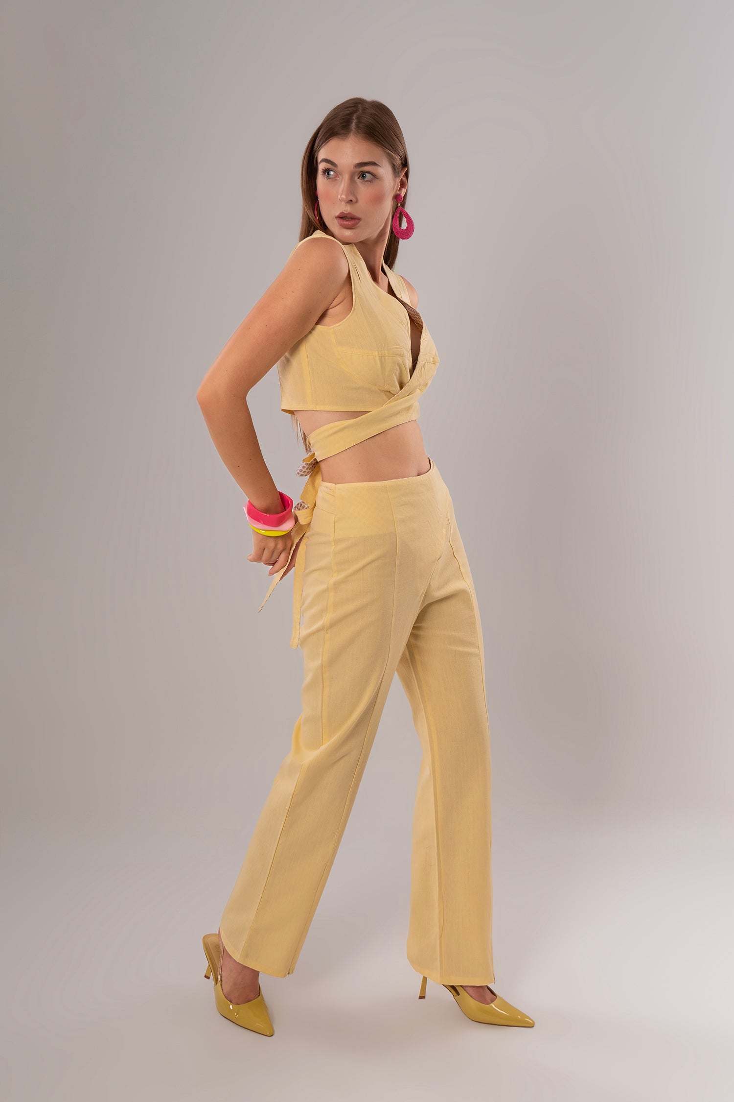 Short Linen Yellow Top