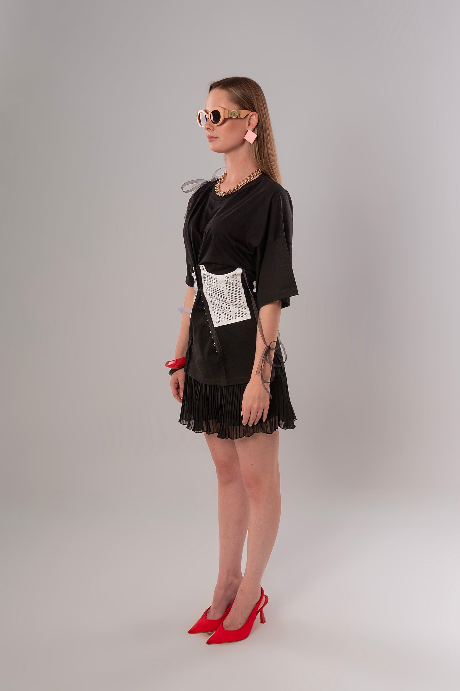 Corset-Print Cotton Black Top