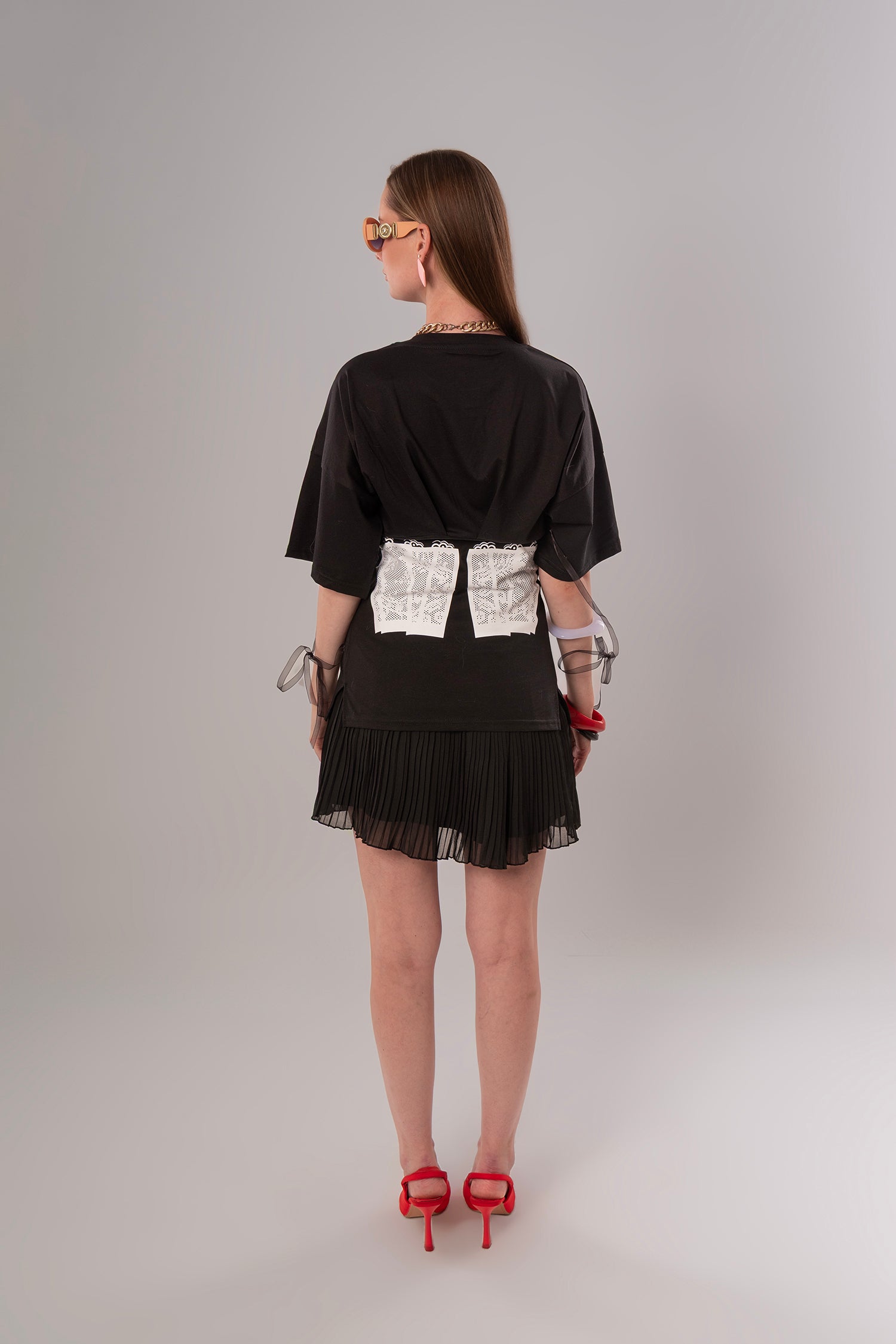 Corset-Print Cotton Black Top