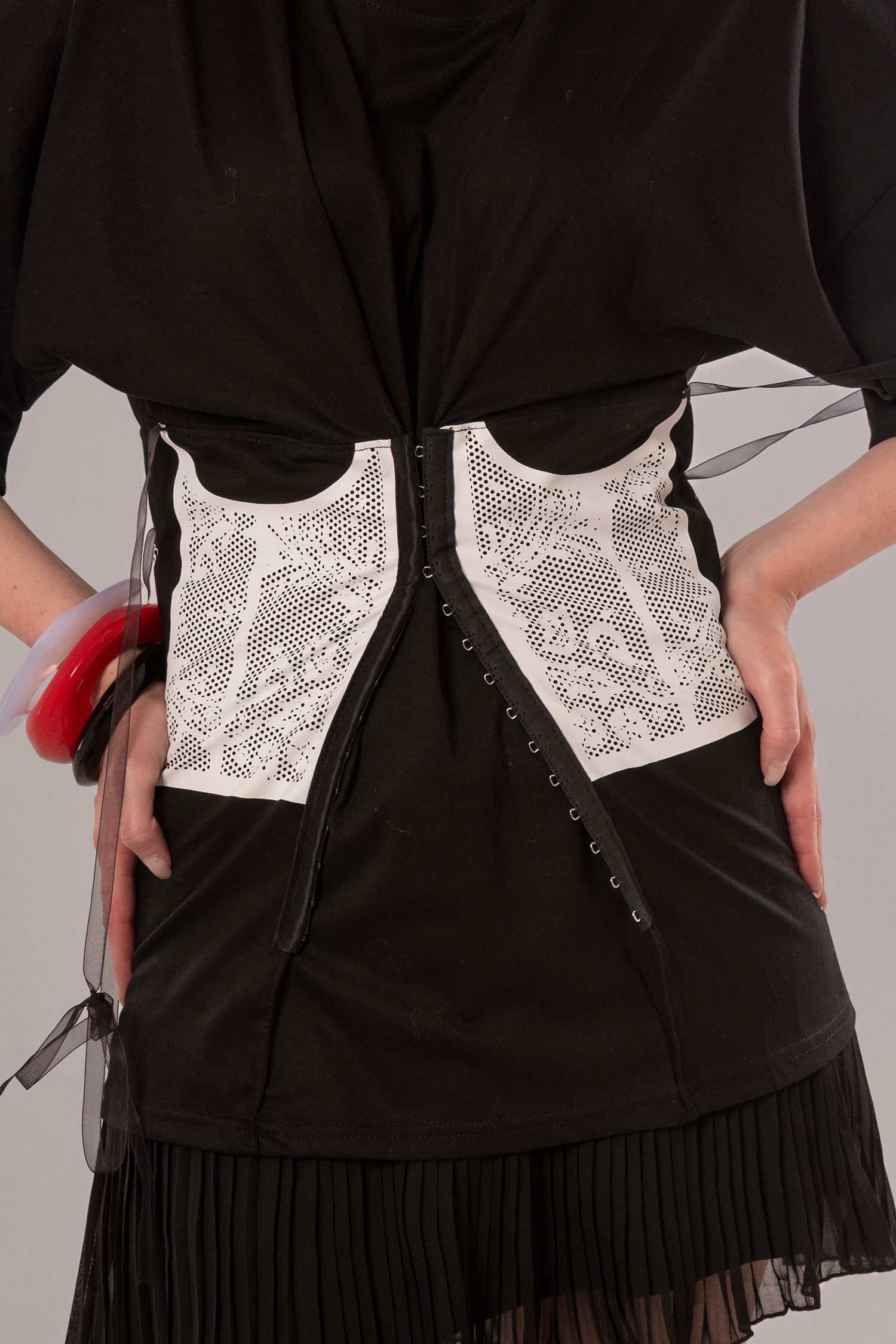 Corset-Print Cotton Black Top
