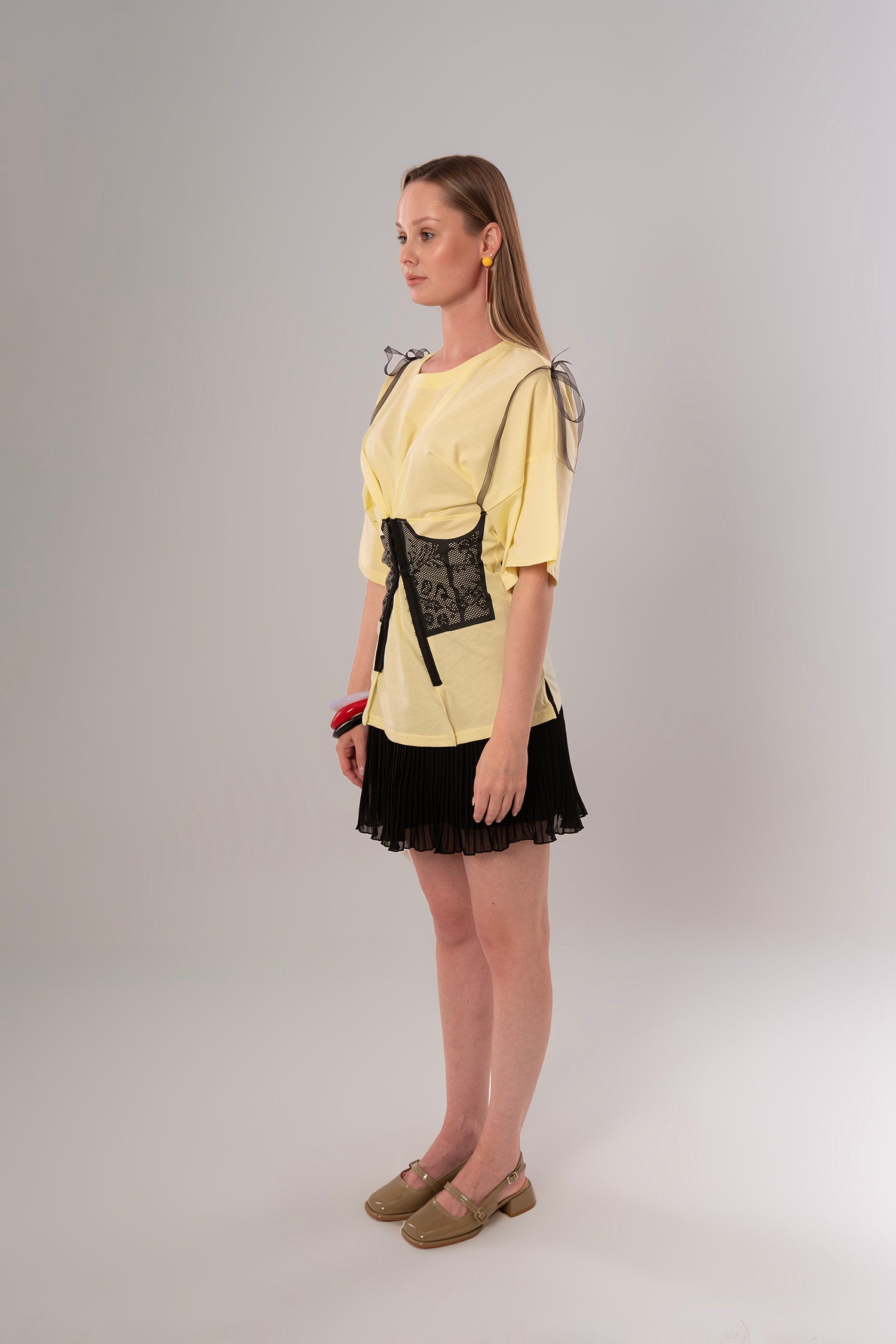 Corset-Print Cotton Yellow Top