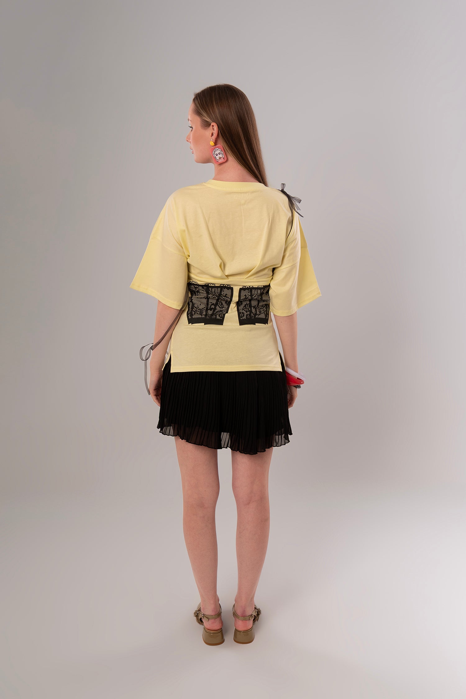 Corset-Print Cotton Yellow Top