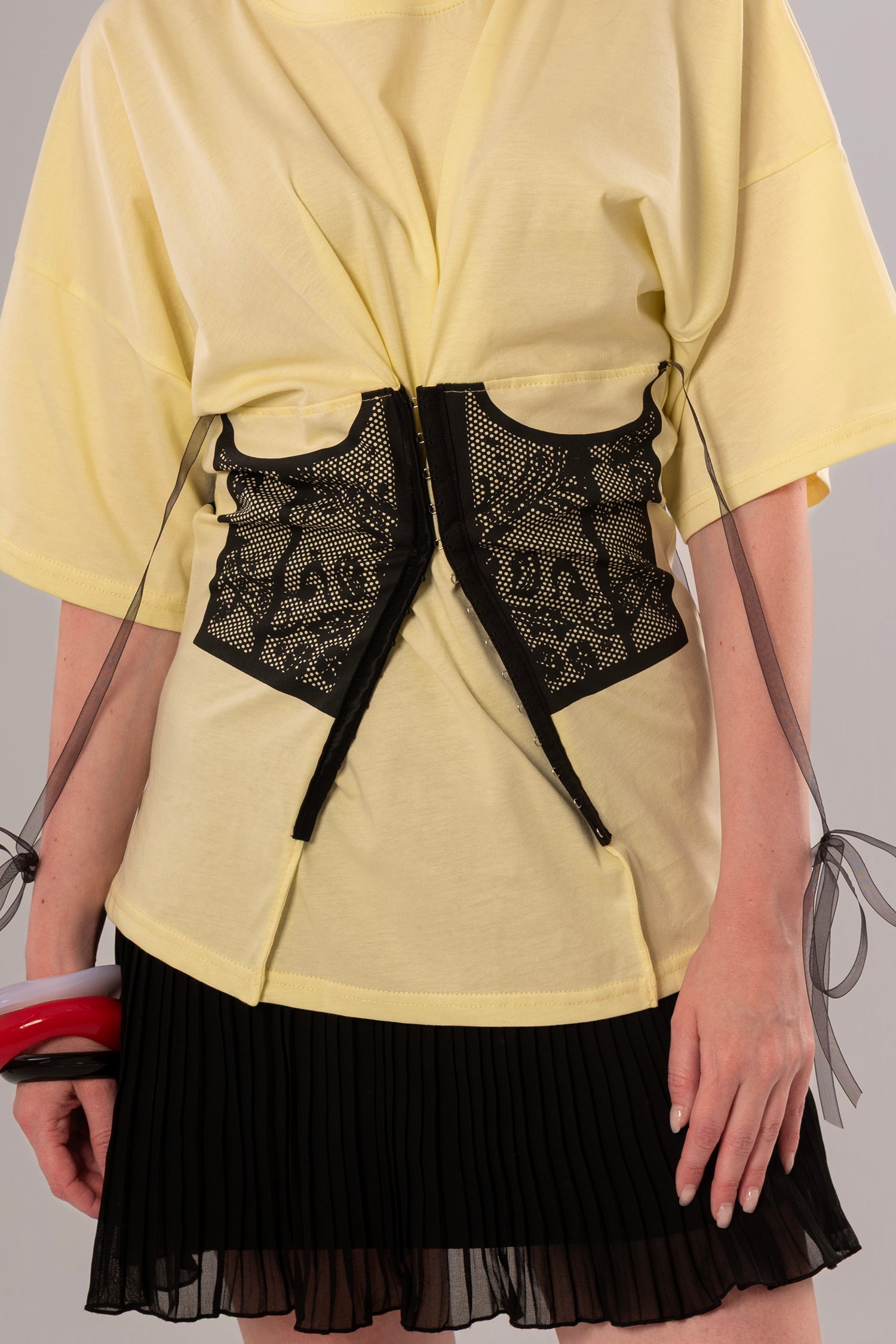 Corset-Print Cotton Yellow Top