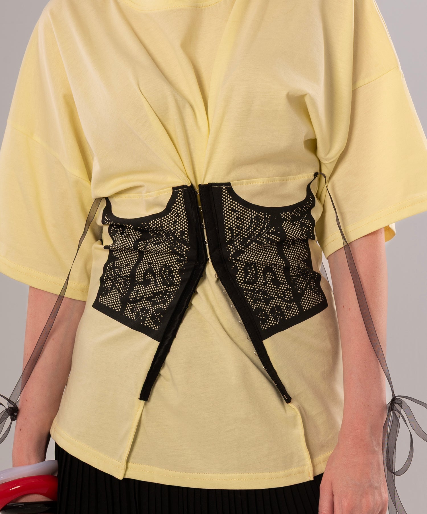 Corset-Print Cotton Yellow Top