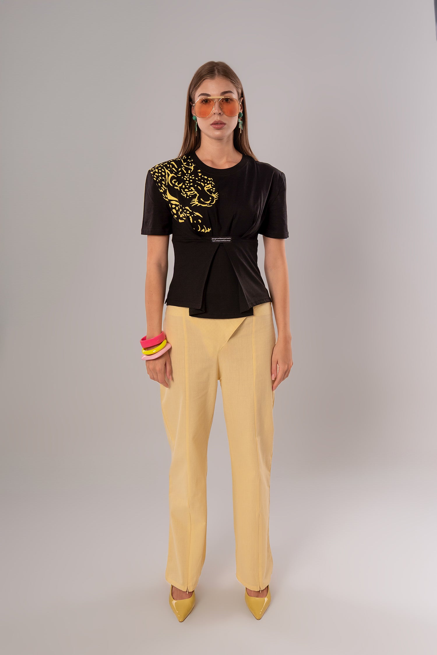 Tiger-Print Cotton Black Top