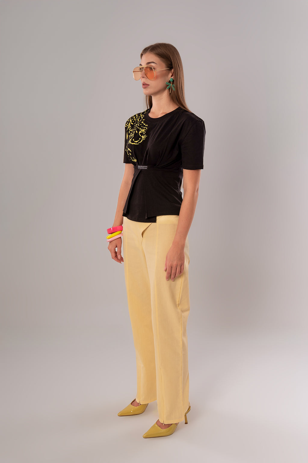Tiger-Print Cotton Black Top
