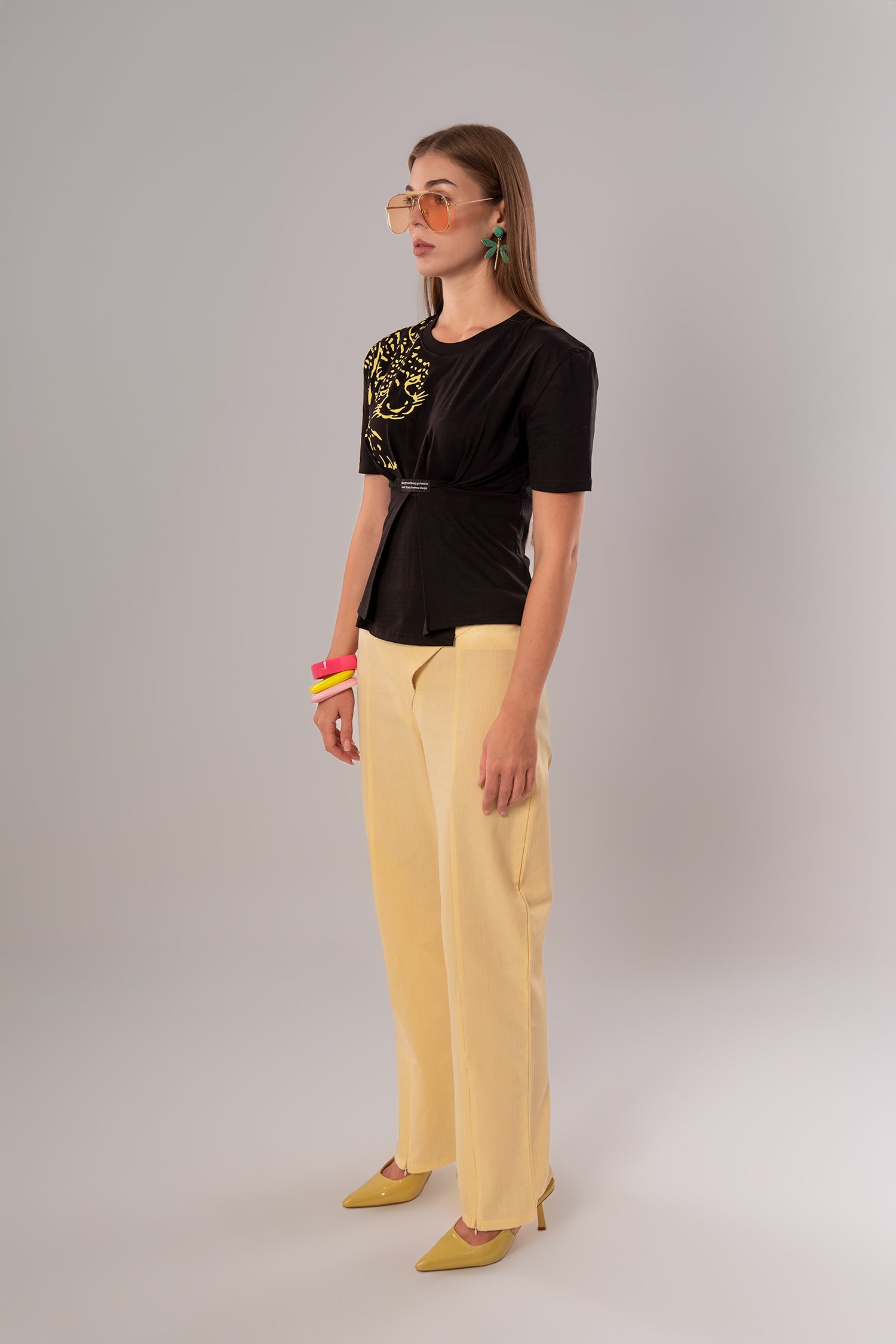 Tiger-Print Cotton Black Top