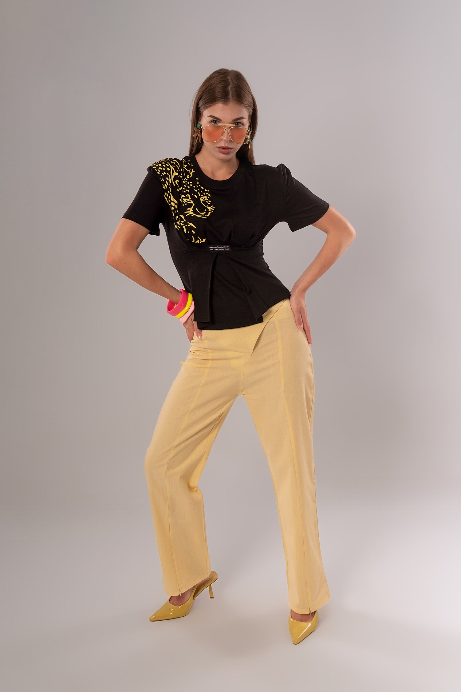 Tiger-Print Cotton Black Top