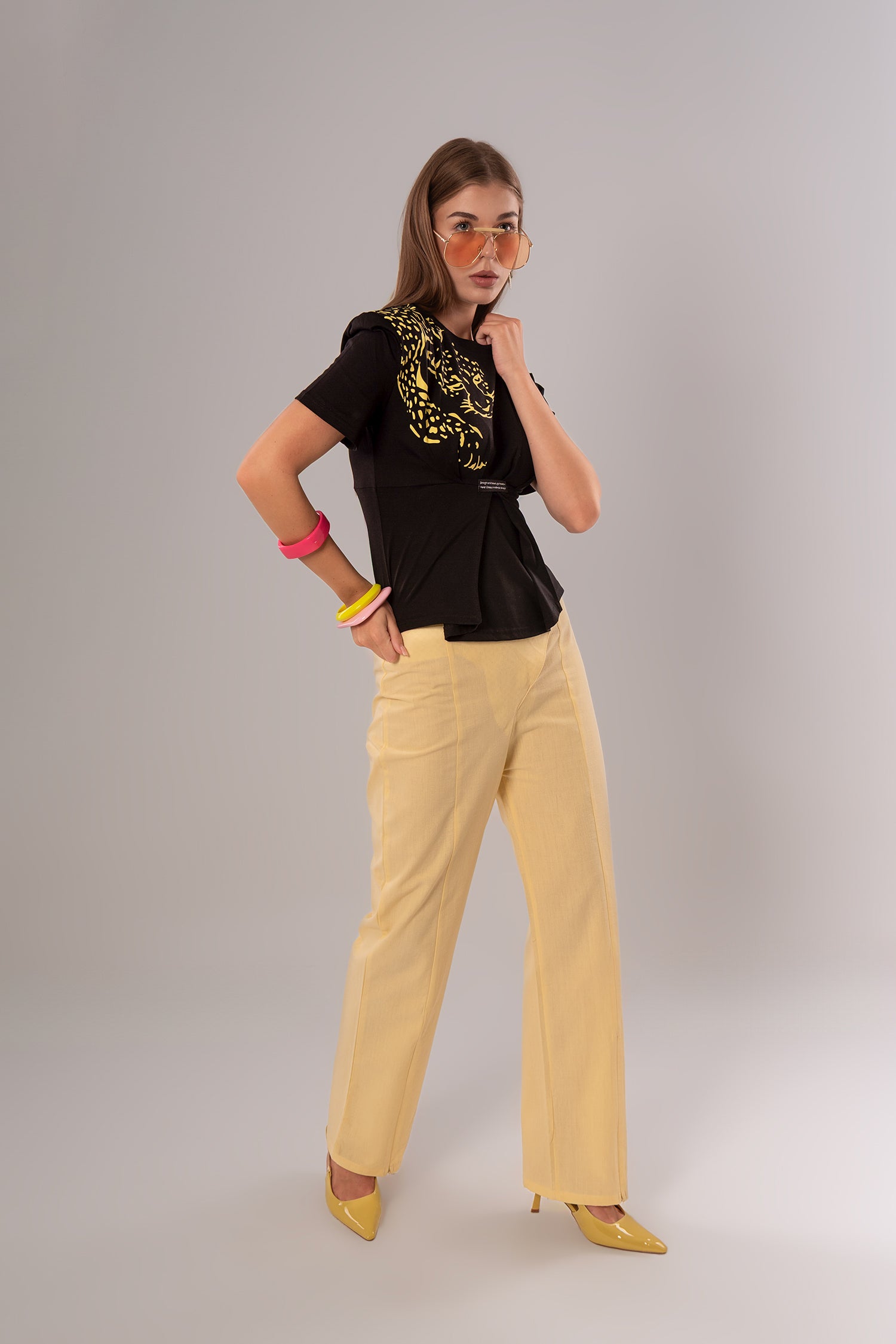 Tiger-Print Cotton Black Top