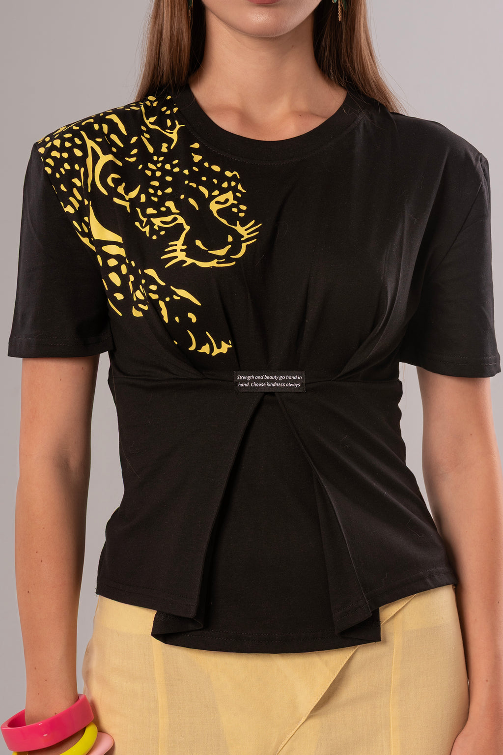 Tiger-Print Cotton Black Top
