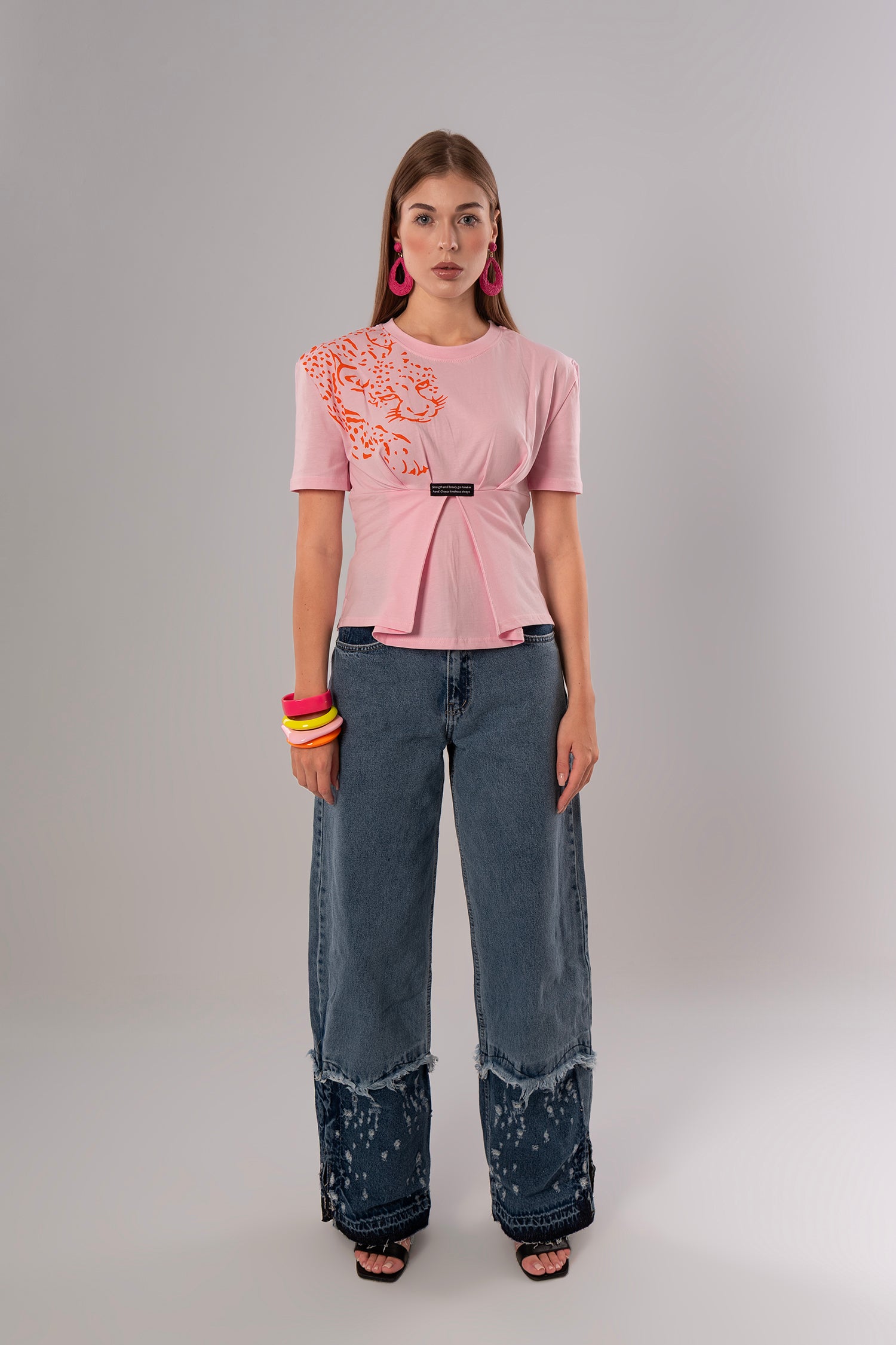 Circle Pattern Blue Jeans Pants
