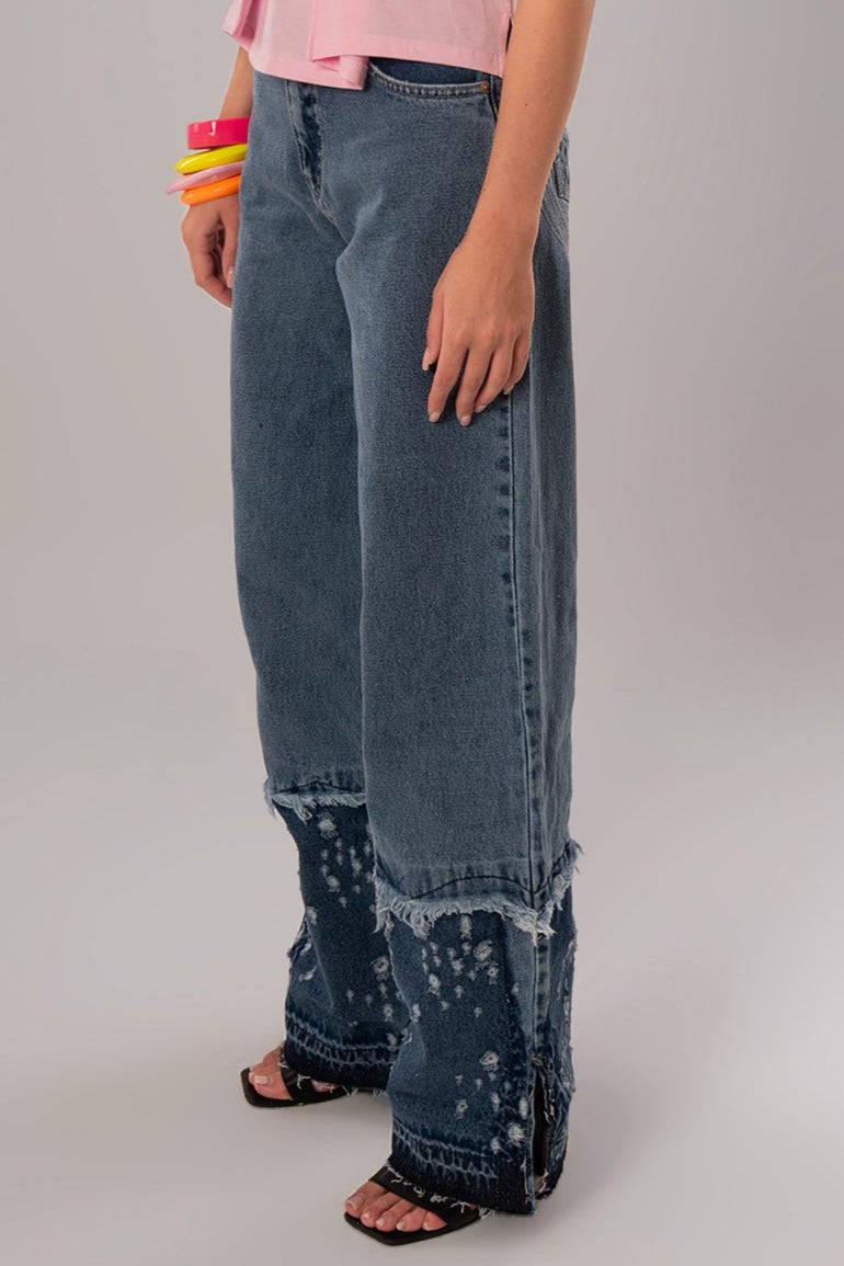 Circle Pattern Blue Jeans Pants