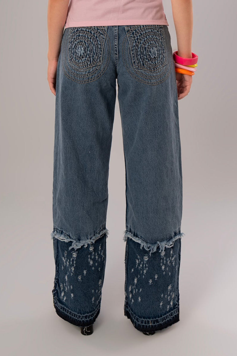 Circle Pattern Blue Jeans Pants