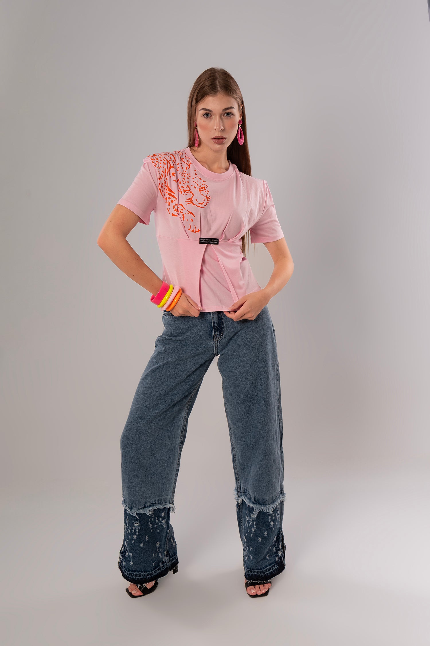 Circle Pattern Blue Jeans Pants