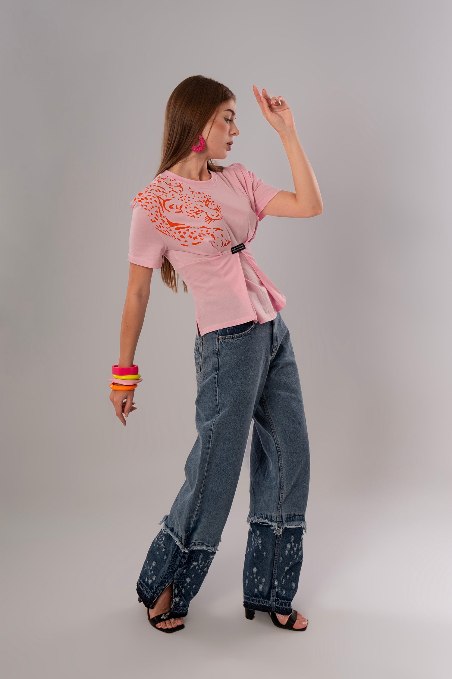 Circle Pattern Blue Jeans Pants