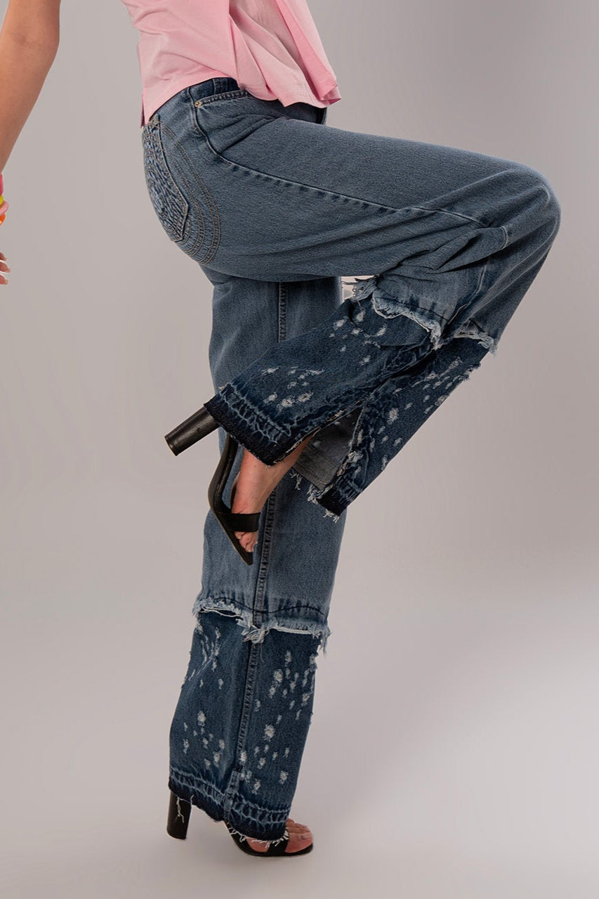 Circle Pattern Blue Jeans Pants