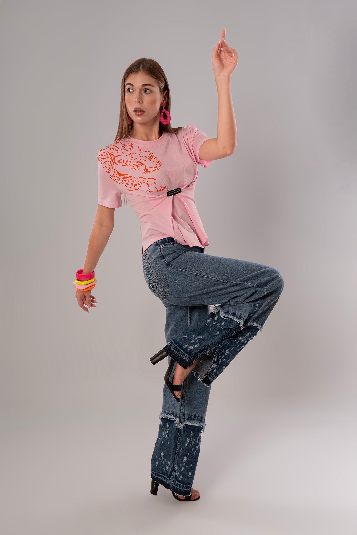 Tiger-Print Cotton Pink Top