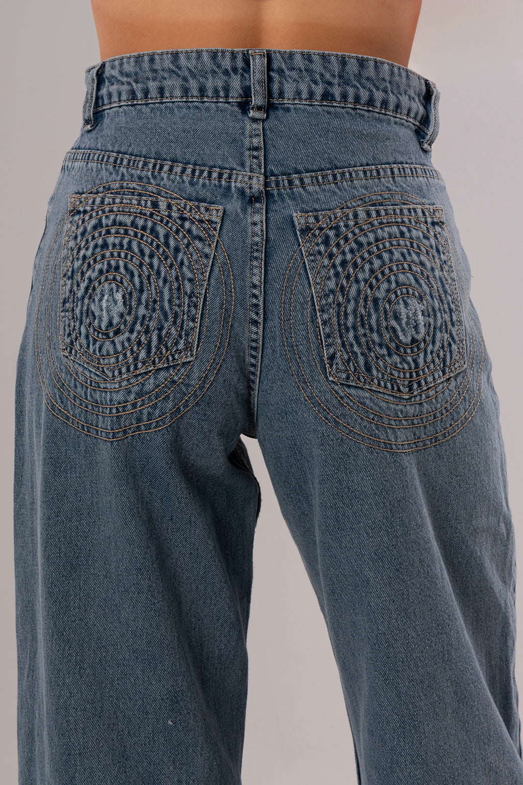 Circle Pattern Blue Jeans Pants