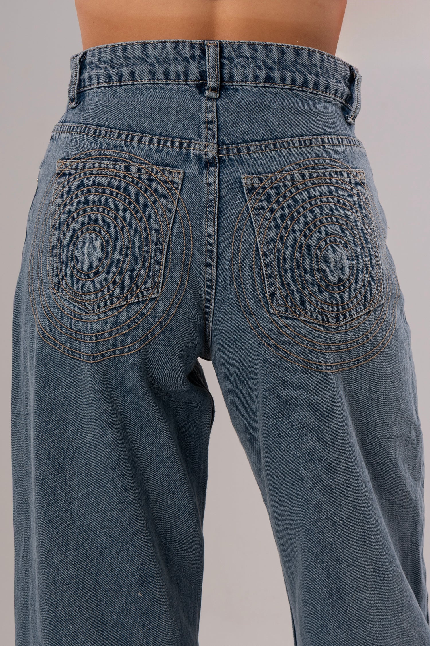 Circle Pattern Blue Jeans Pants