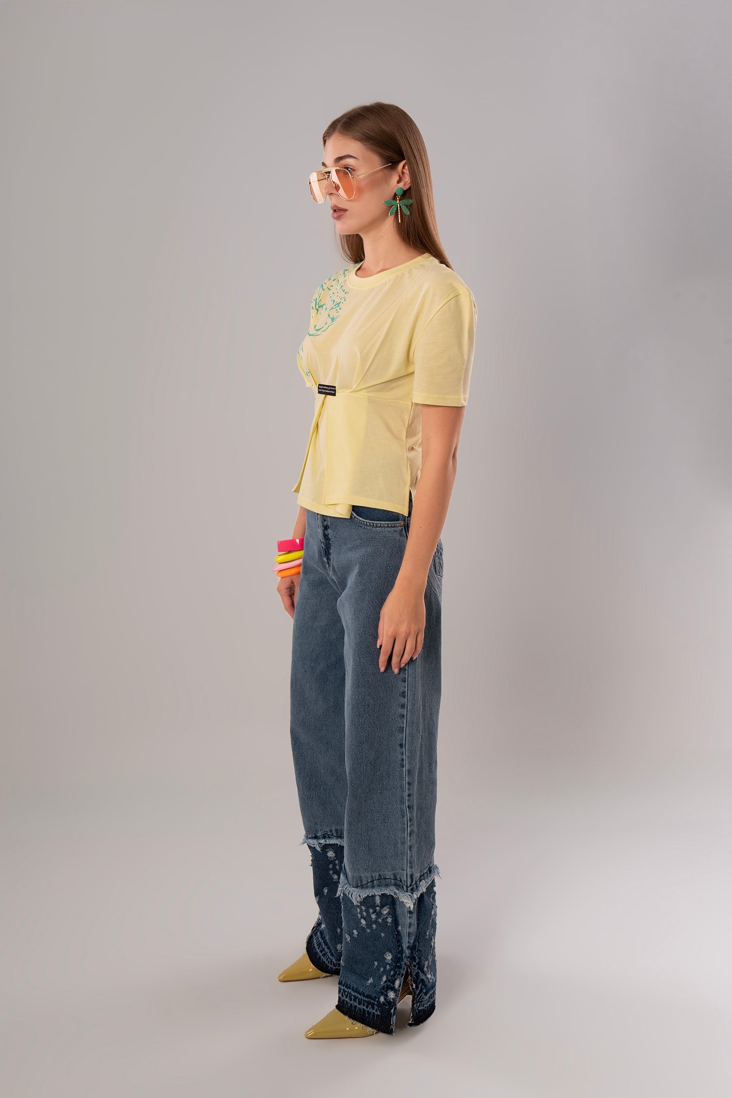 Tiger-Print Cotton Yellow Top