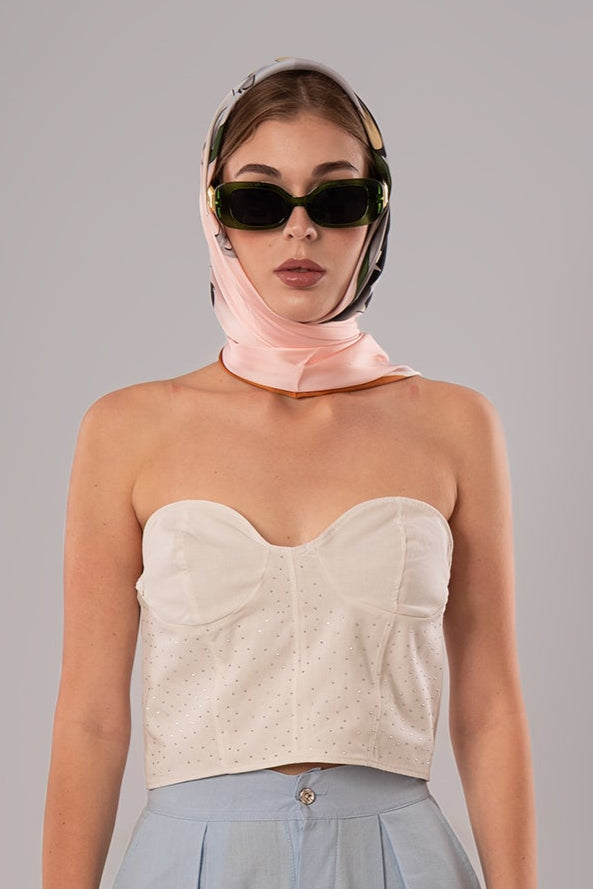 Two-Piece Set: Corset + Cotton White/Pink Top