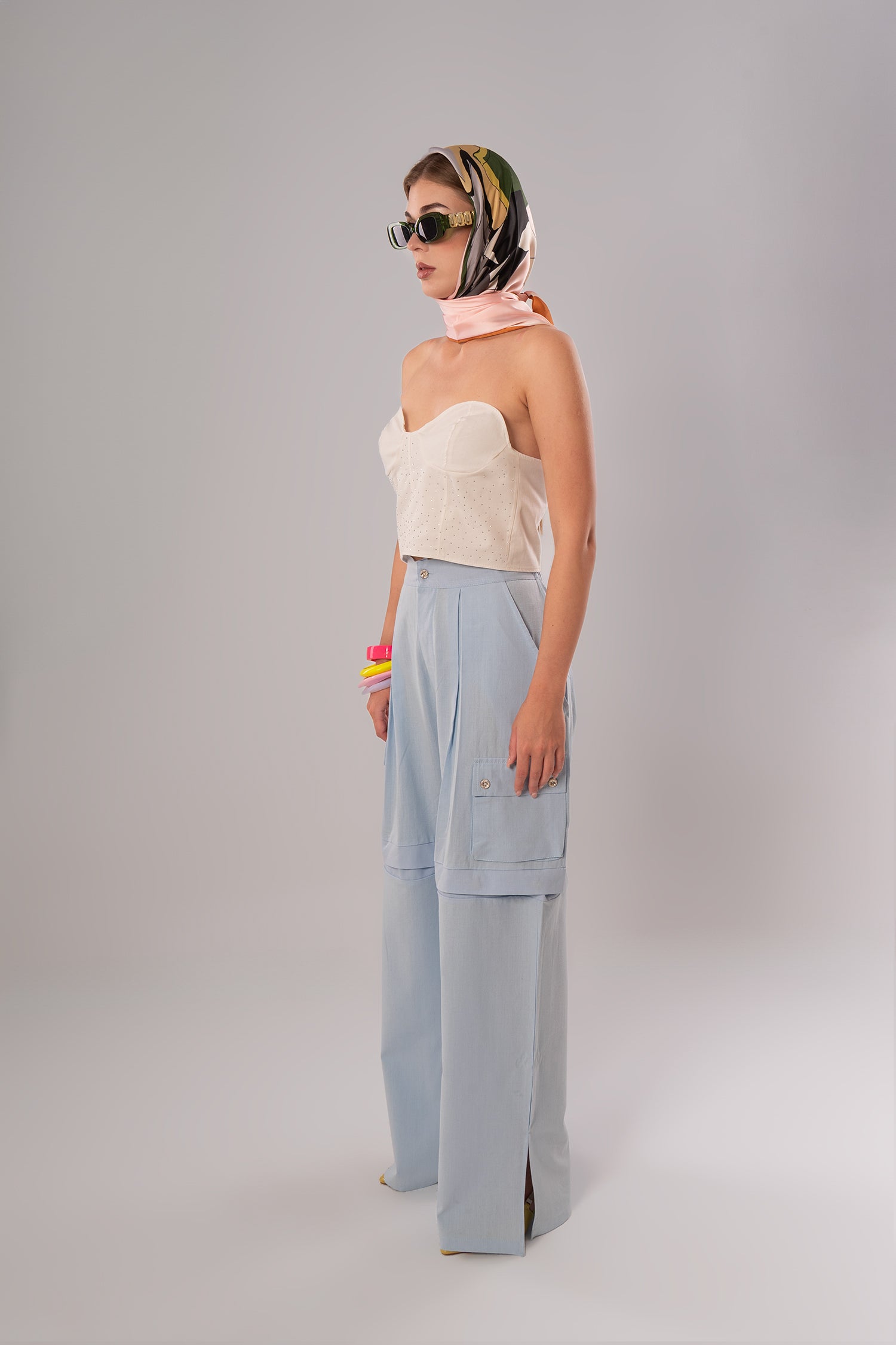 Two-Piece Set: Corset + Cotton White/Pink Top