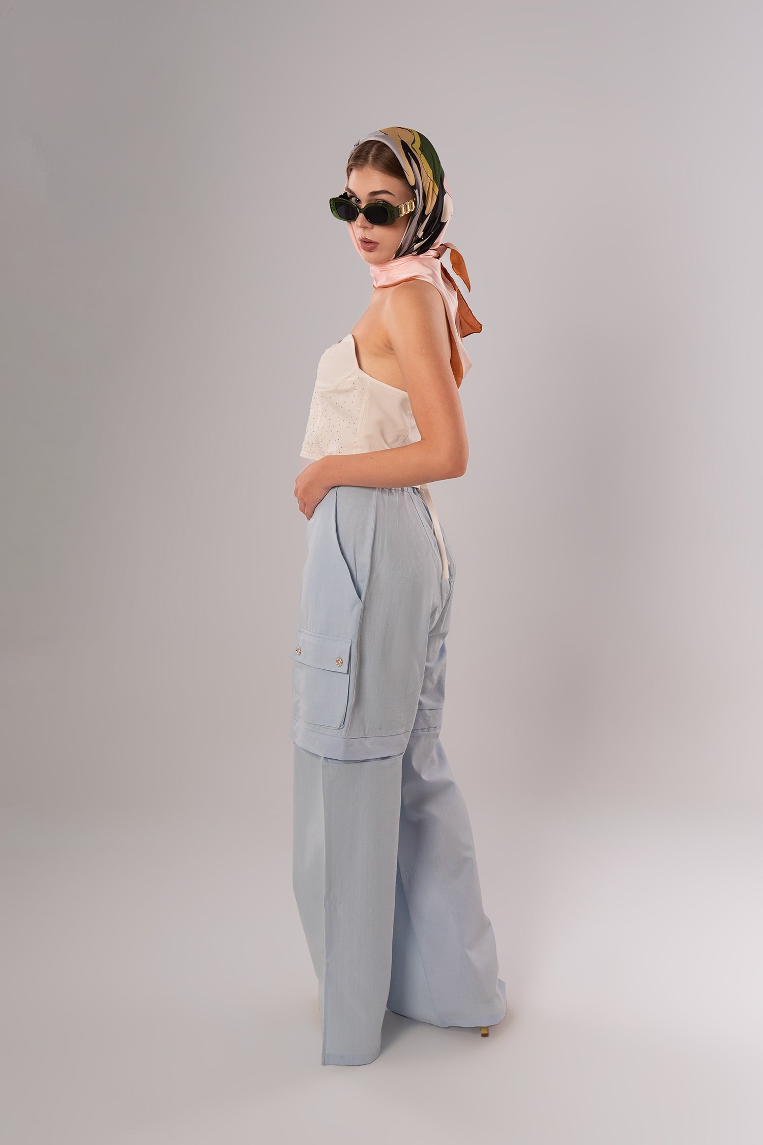 Two-Piece Set: Corset + Cotton White/Pink Top