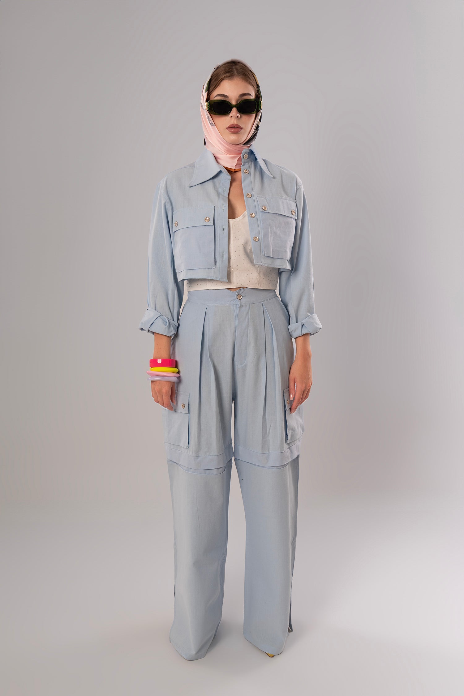 Convertible Linen Baby Blue Pants