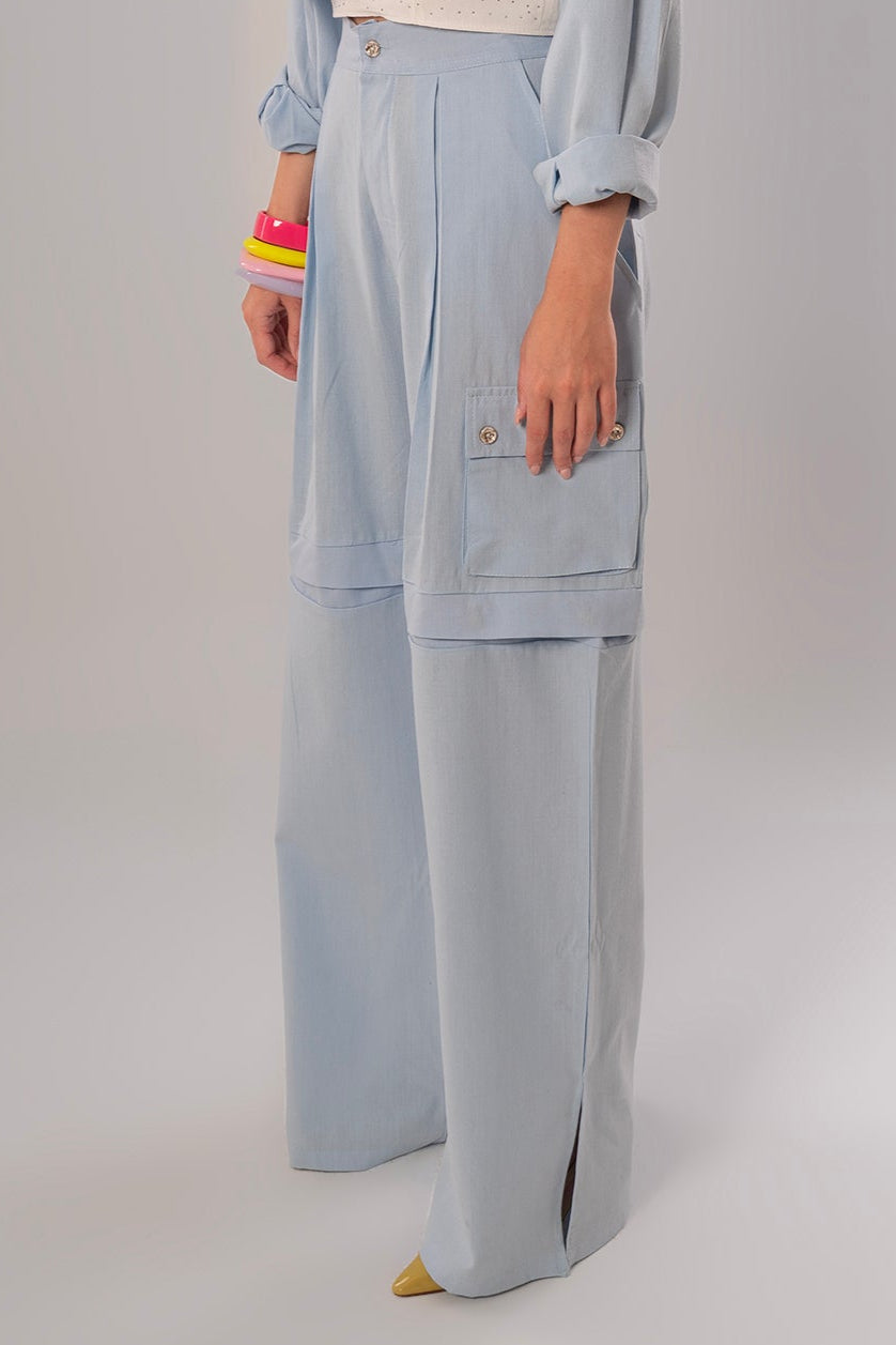 Convertible Linen Baby Blue Pants