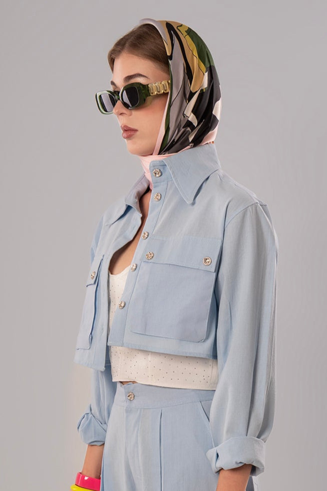 Short Linen Baby Blue Jacket